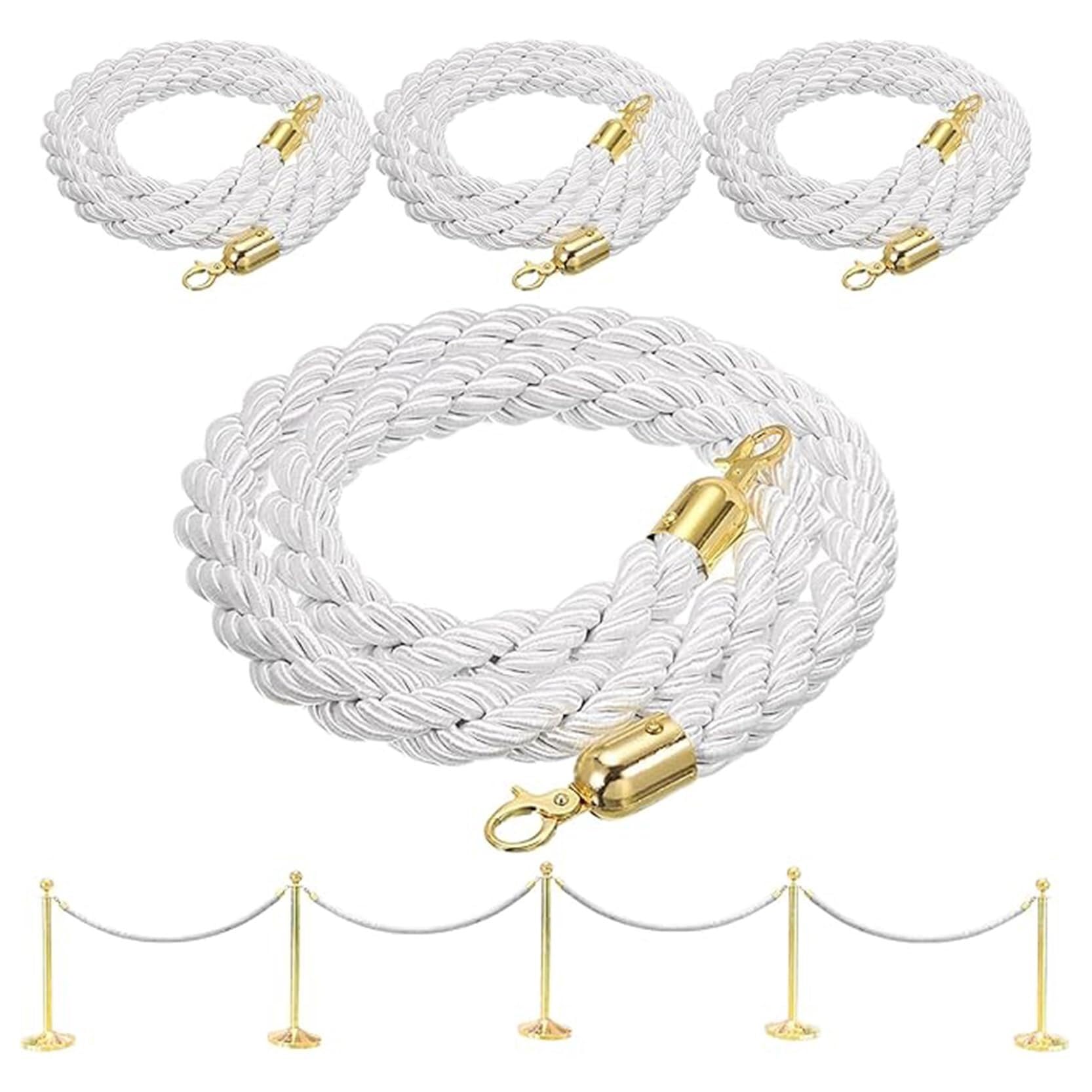 4 Pack Twisted Post Rope with Polished Gold Hooks - Crowd Control Barrier for Events and VIP Areas(10ft/305cm)