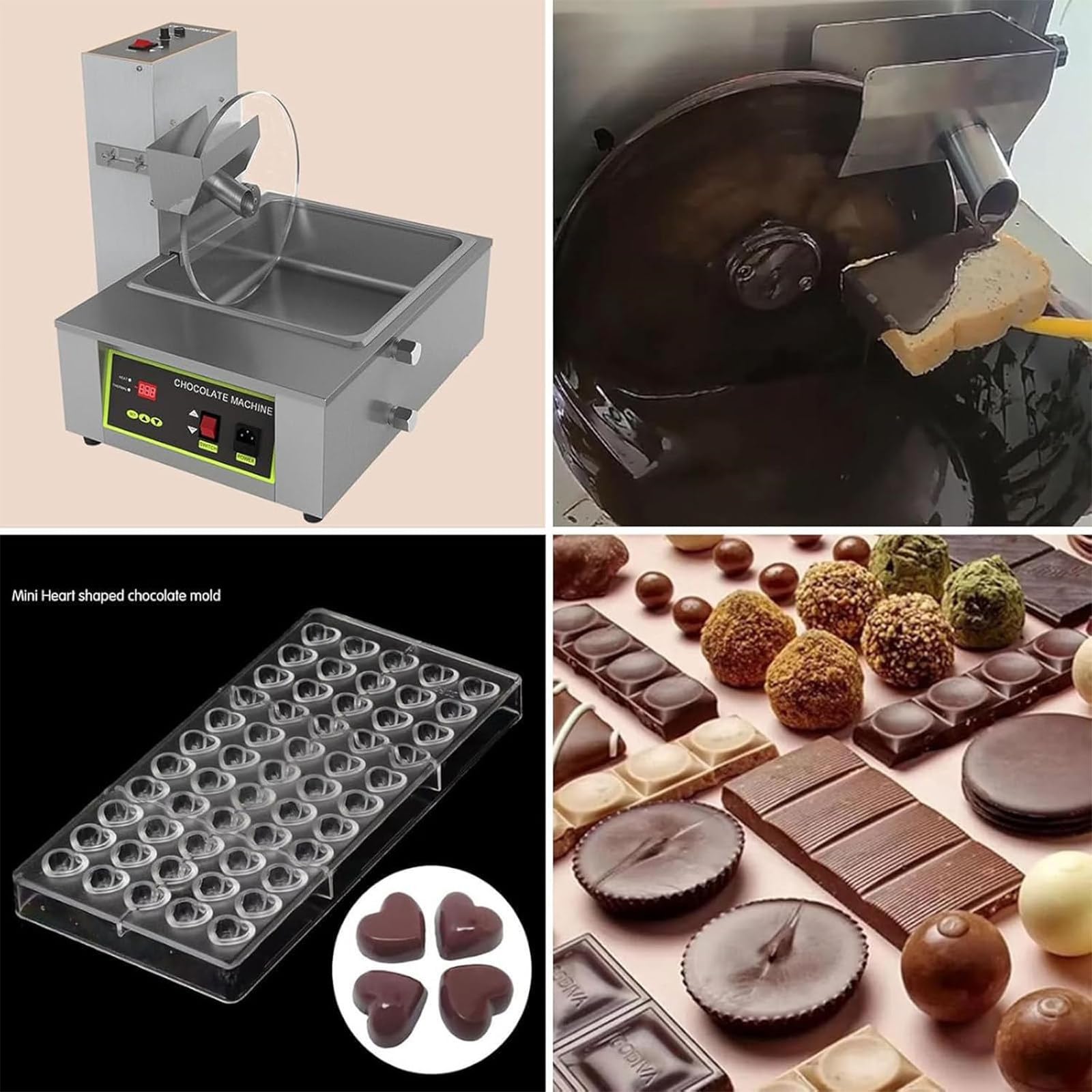 Mélangeur de chocolat en acier inoxydable avec four de fusion – Commandes conviviales, température réglable pour des résultats parfaits de trempage et de revêtement