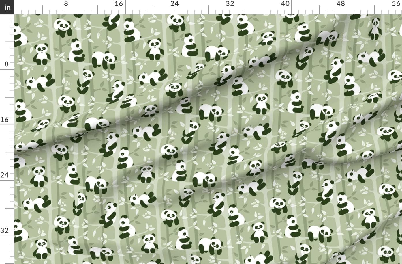 Spoonflower Fabric - Panda Forest Kids Animals Bear Army Green Monochrome Jungle China Printed on Organic Cotton Sateen Fabric by The Yard - Sewing Quilting Apparel Home Decor