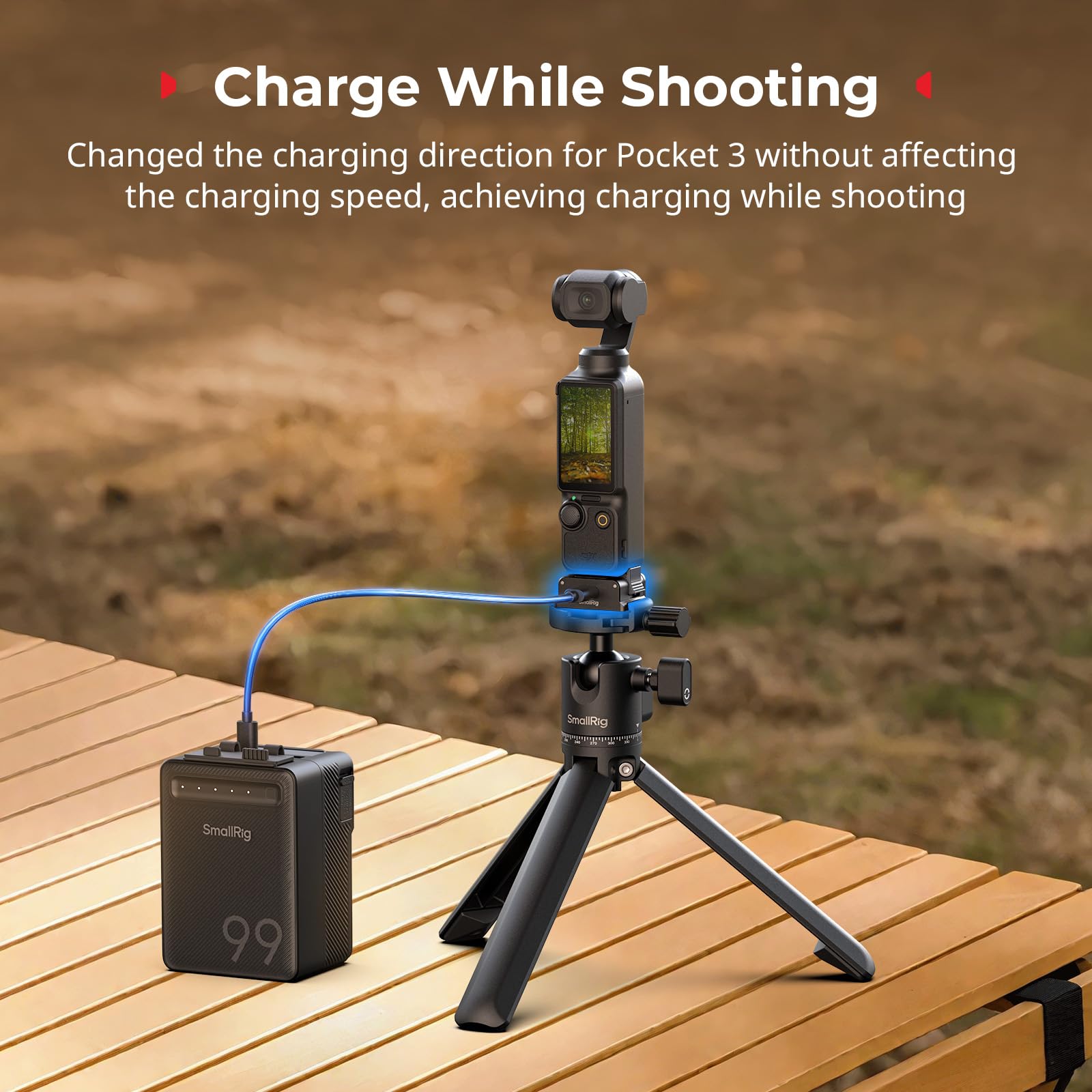 SMALLRIG Base di Ricarica per DJI Osmo Pocket 3/4/4P, Dock di Ricarica da Tavolo di Tipo C con Foro per Vite da 1/4" e Supporto Pieghevole a Due Artigli per Treppiedi/Bastoni per Selfie, 5376