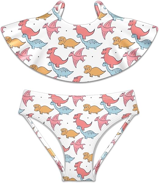 NO Girls Swimsuit Summer Two Piece Bikini Set Monster Dinosaur