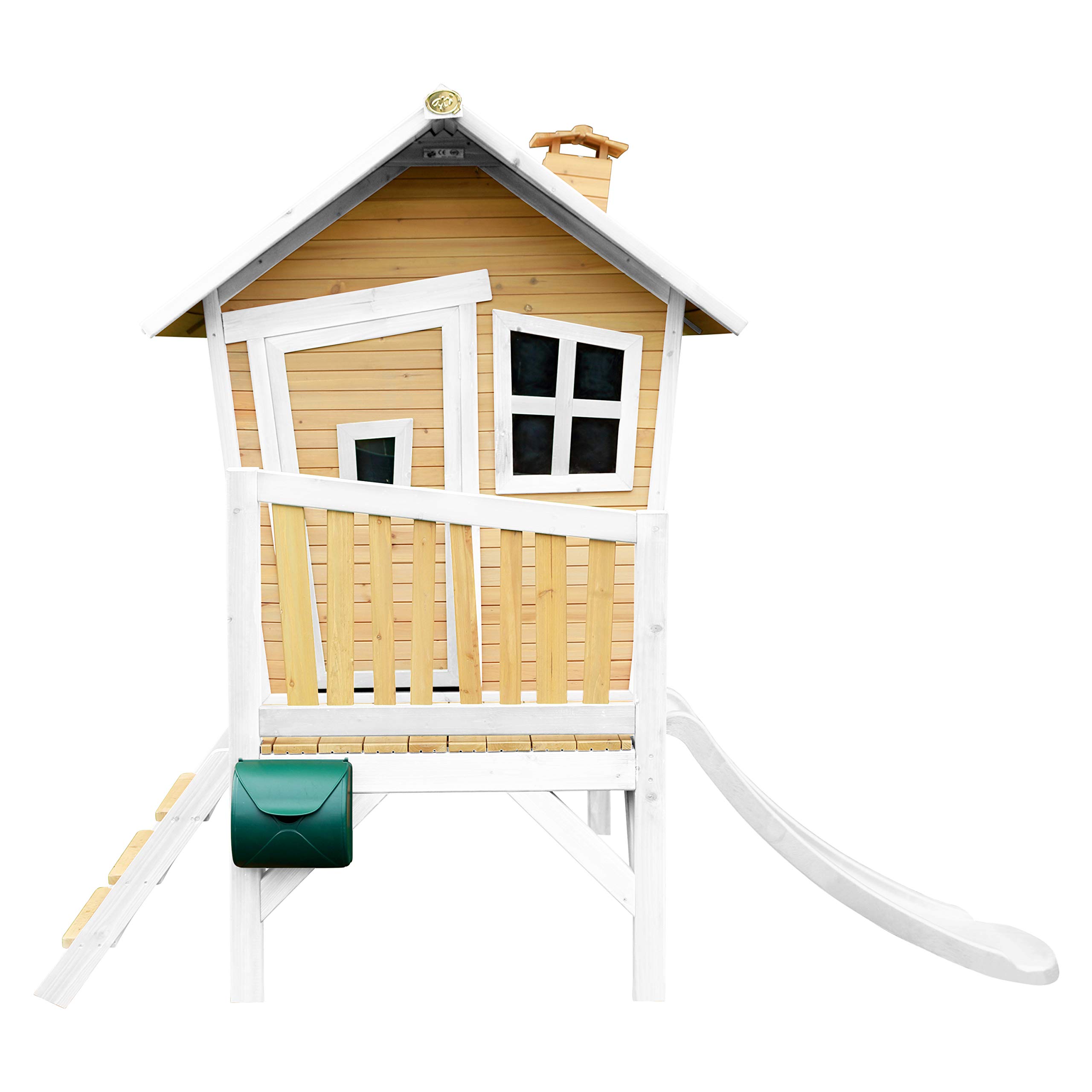 AXI Robin Casetta con pavimento e scivolo bianco | Casa da gioco per giardino/esterno in marrone e bianco di legno FSC | Parco giochi per bambini