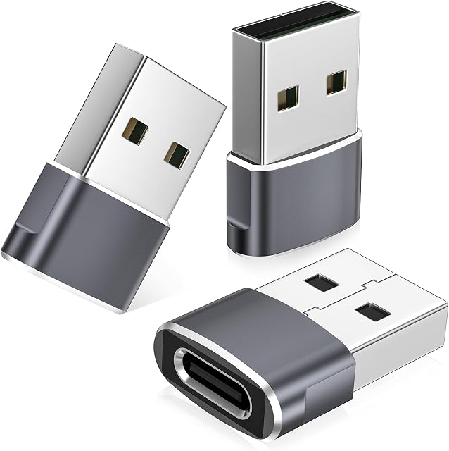 BASESAILOR USB to USB C Adapter,USBC Female to USB A Male Adapter 3Pack | Type C Converter Charger for iPhone 17 17e Pro Max,16 15 14,Apple Watch S11 10,AirPods 3,iPad mini Air,Samsung Galaxy S26 S25