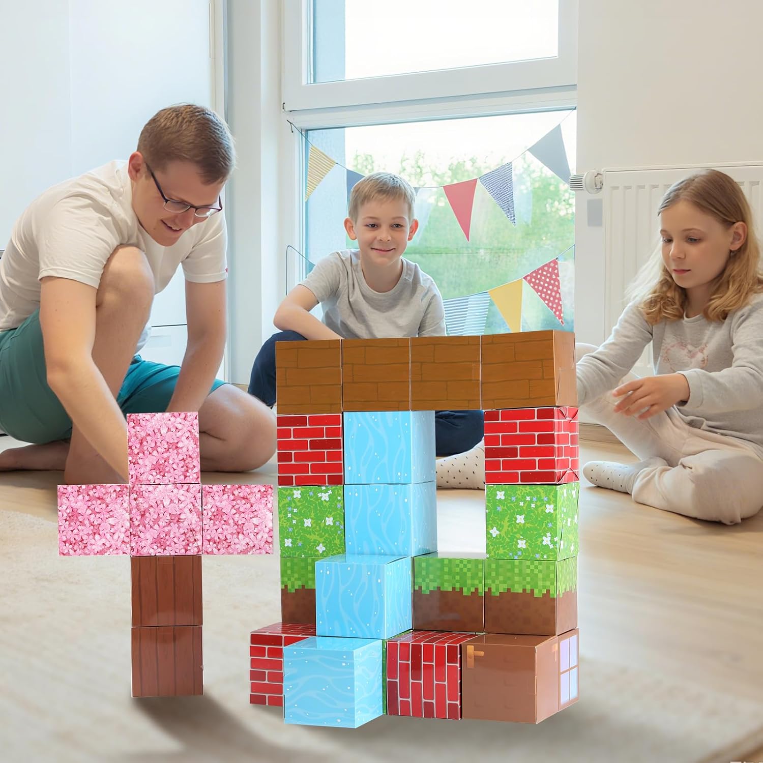 32PCS Pixel Theme Treat Boxes for Game Theme Birthday Decorations, Video Game Party Supplies and Favor Boxes with 9 Designs, Pre-Folded Paper Cubes for teenagers DIY Birthday Party