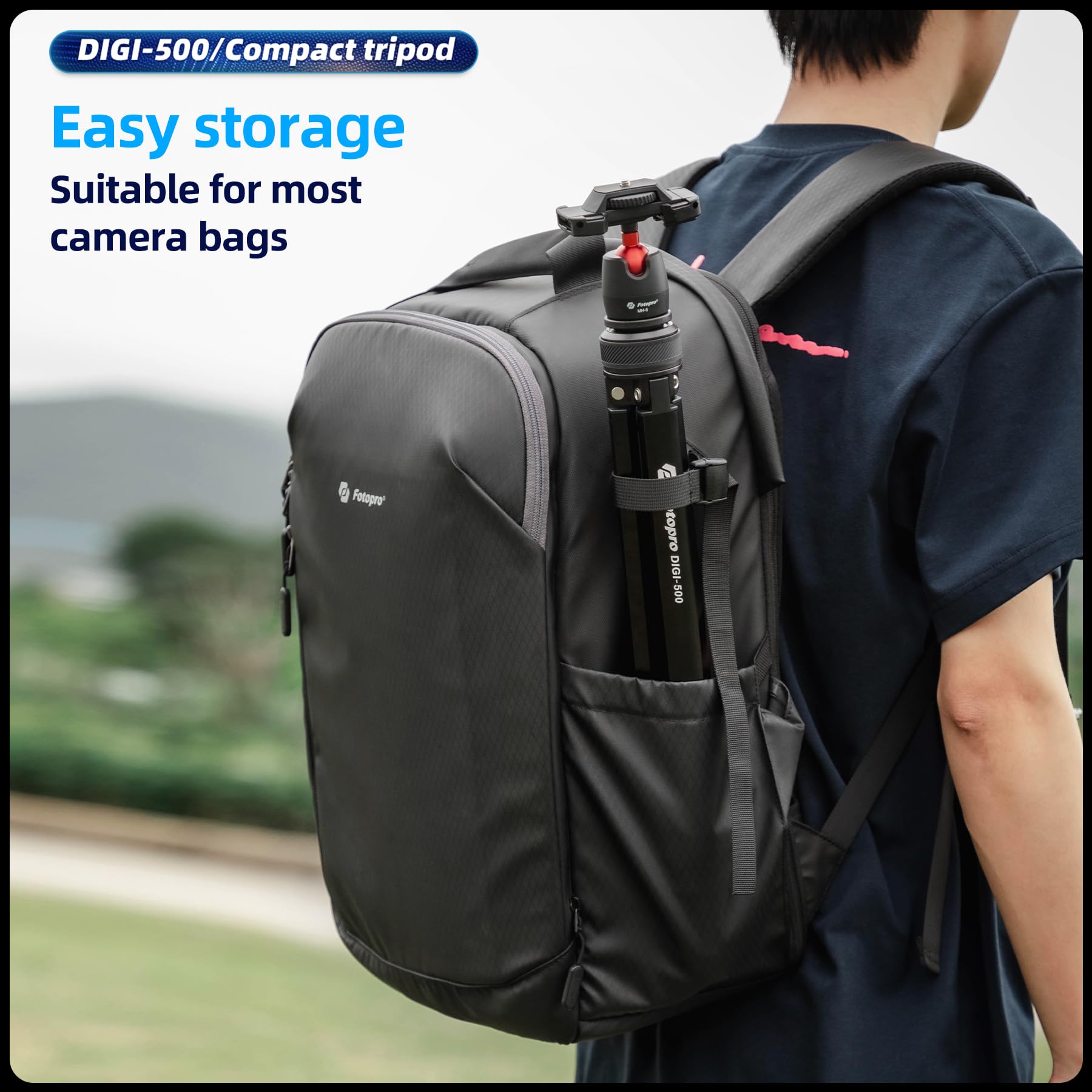 Fotopro Treppiede per fotocamera da 162,6 cm con clip per telefono 2 in 1, testa video fluida nascosta, 0,7 kg, leggero, portatile, da viaggio, per fotocamera e telefono, carico massimo 3 kg