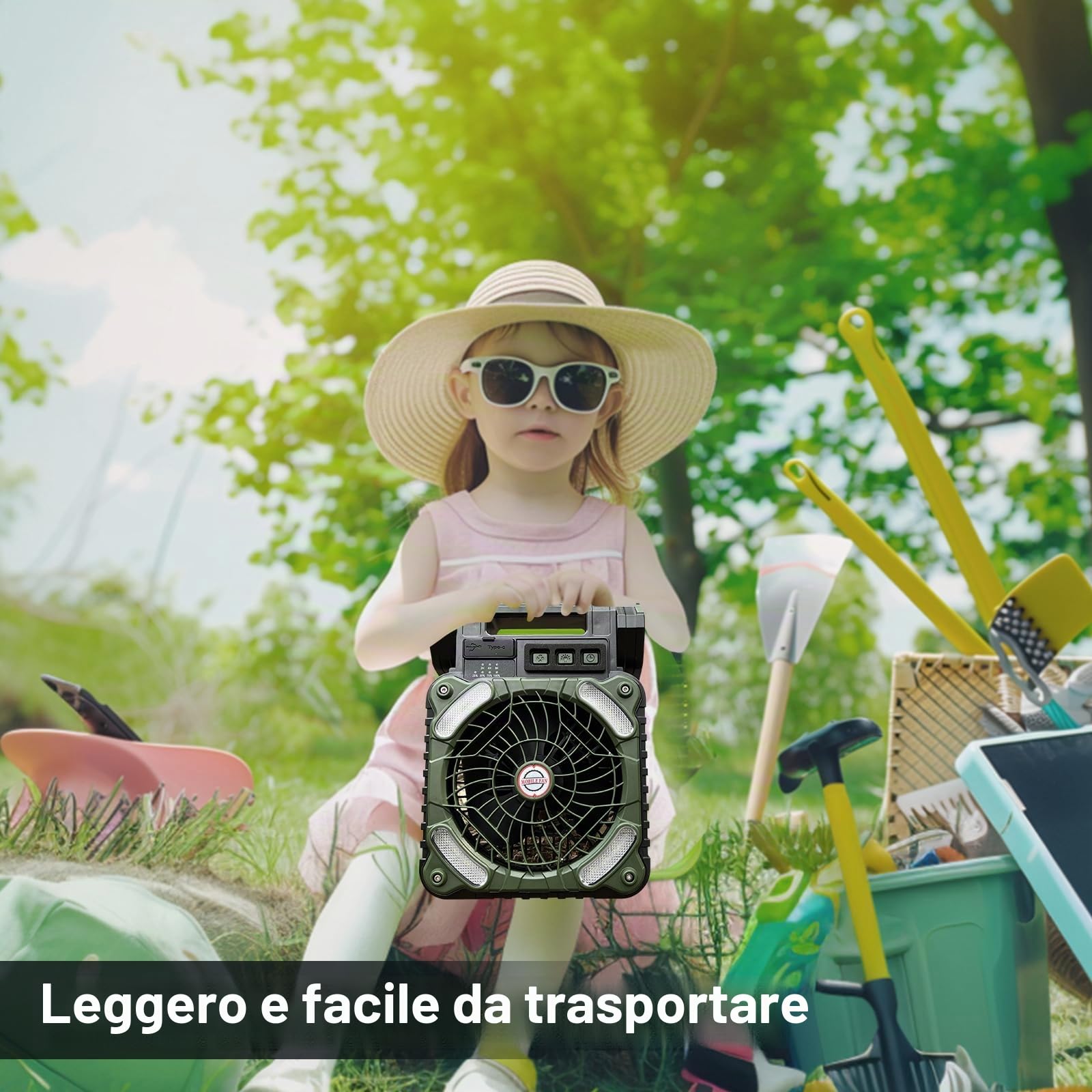 GY Ventilatore da campeggio con timer, 4 velocità, ventilatore USB ricaricabile 10400 mAh, solare portatile per pesca
