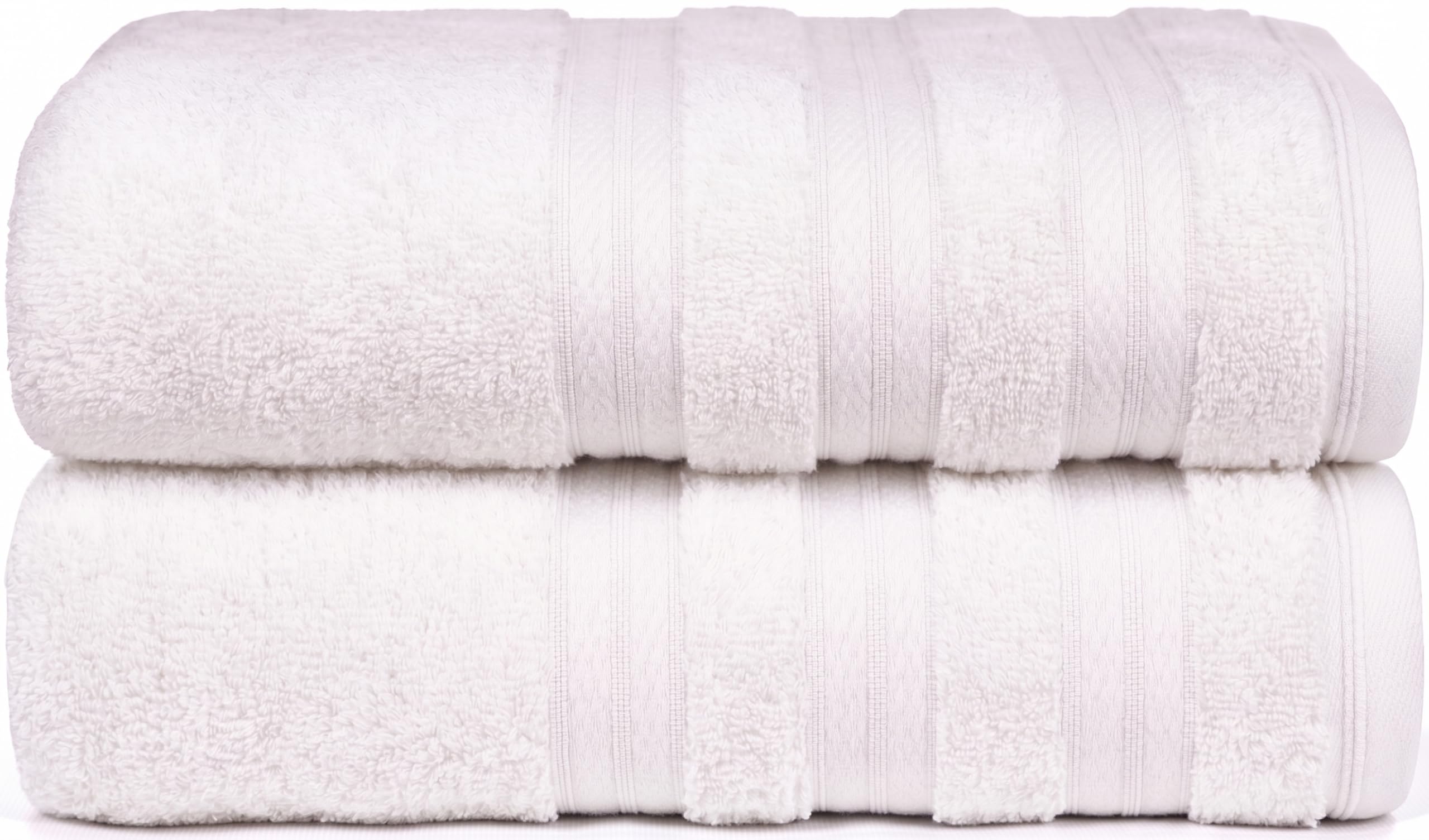 MELLUVA Large Bath Towels | Set of 2 | 100% Turkish Cotton | Highly Absorbent 600GSM | Soft Plush Luxury Towel Set | 70cm x 125cm | Quick Dry | White