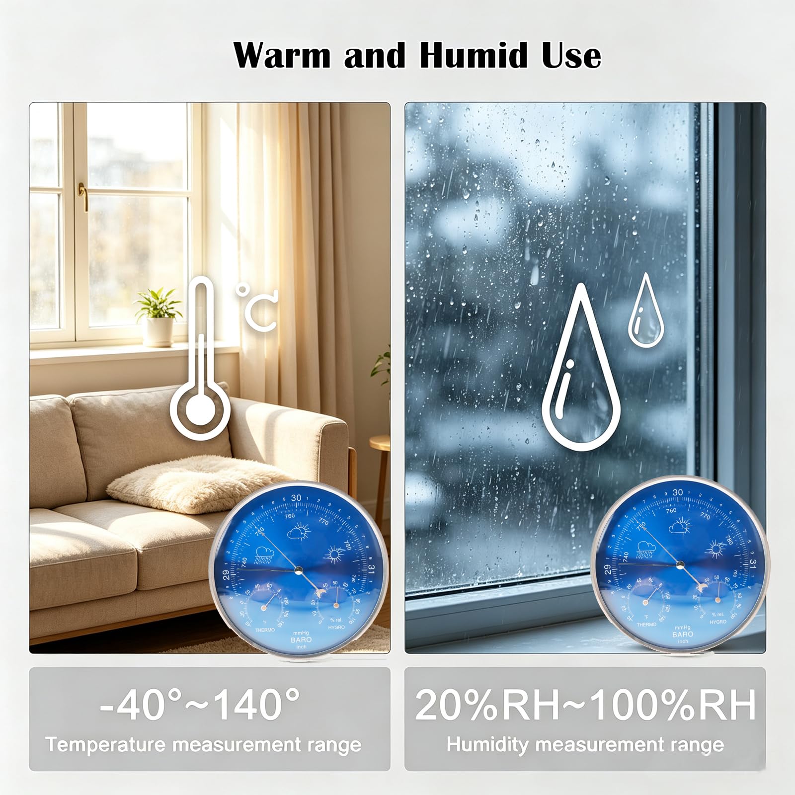 Barómetro, termómetro higrómetro de invernadero, estación meteorológica precisa 3 en 1, termómetro colgante de pared para todas las estaciones, monitor de temperatura multifuncional para interiores y