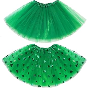 2PCS Women Teens Green Tutu Adult 4 Layered Tutu Skirt with Satin Lined Dance Non See-Through Tutu Halloween Costumes