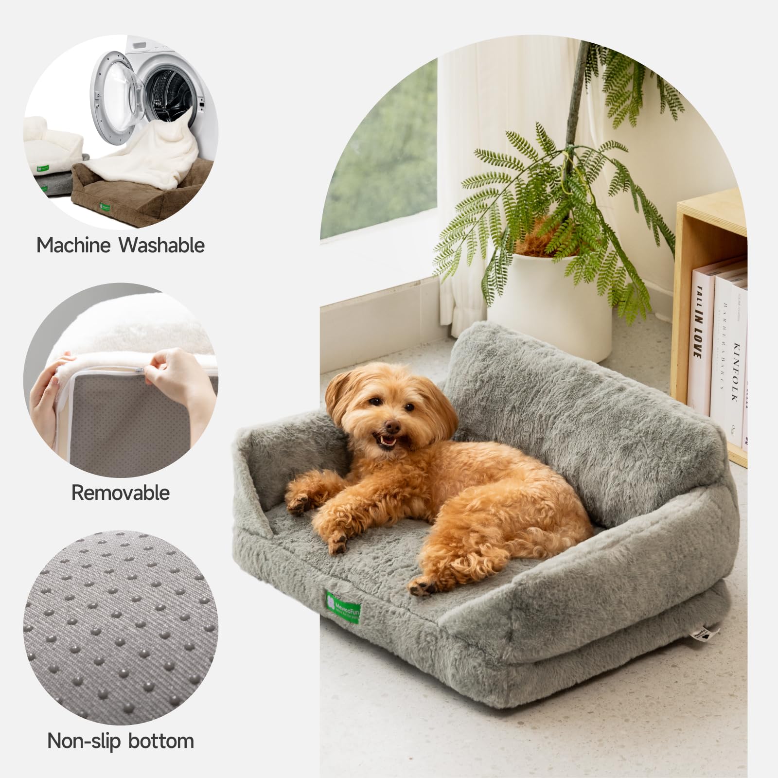 MEWOOFUN Katzen Sofa Katzenbett für Wohnungskatzen, Niedlich Kätzchen Bett Haustiersofa mit abnehmbarem, waschbarem Bezug und Rutschfester Unterseite für kleine Hunde (Grau, M)