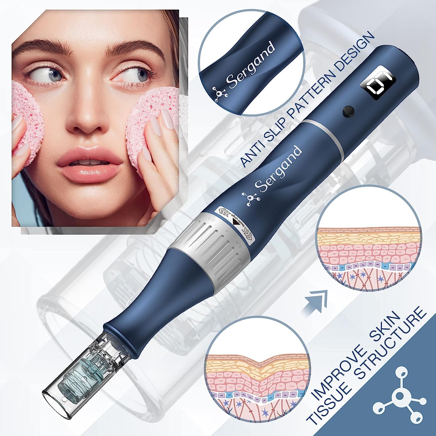 Professional Wireless Microneedling Pen with 20 Replacement Cartridges - Adjustable Micro Needling Professional Derma Pen Microneedle Machine,6pcs 16pin+6pcs 36pin+6pcs 42pin+2pcs Nano-Dark Blue