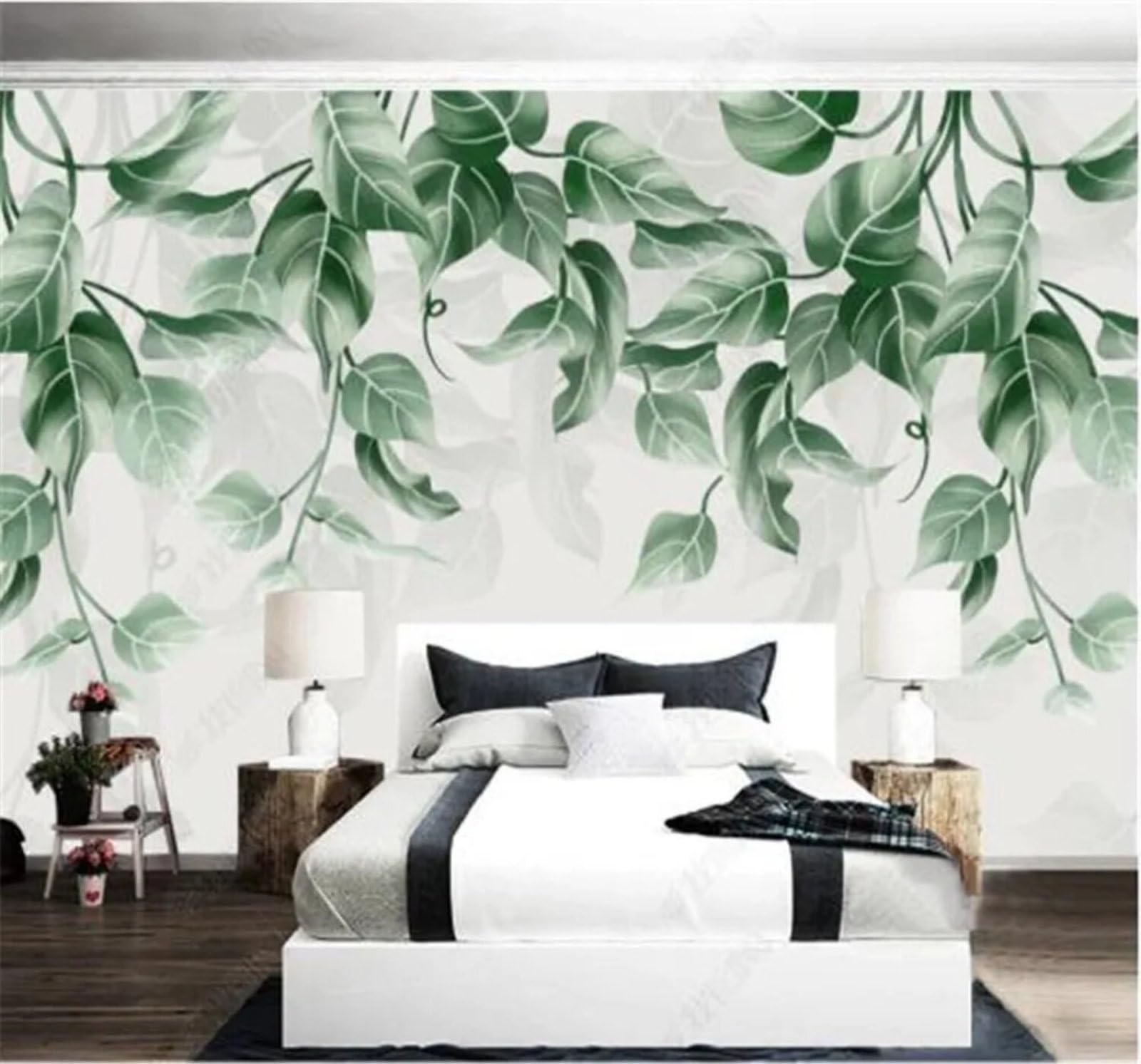 Xlming 150Cm×105Cm(B×H) Hand Drawn Minimalist Plants Watercolour Leaves 3D Wallpaper Silky Texture Home Study Office Grey Dining Room Sofa Bedroom Living Room Tv Backdrop-150Cm×105Cm