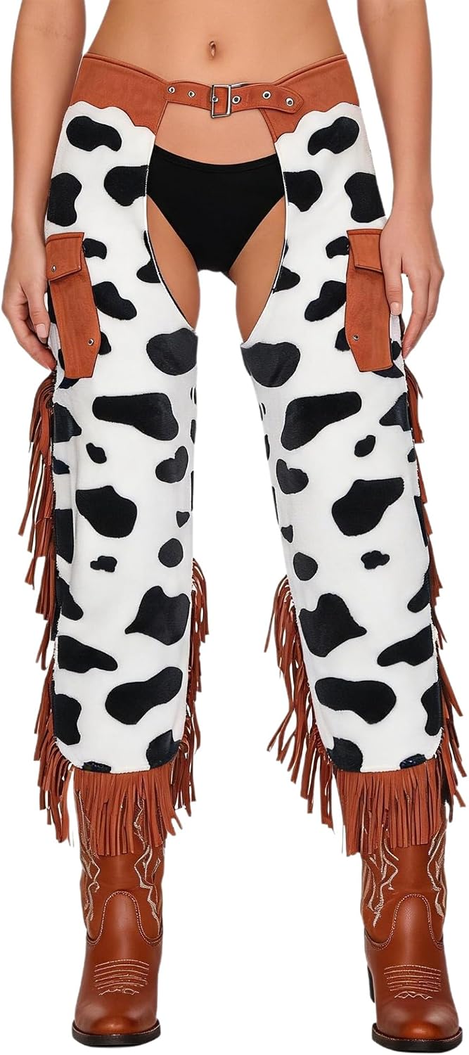 DINORMIN Wild Cowgirl Costume Buttless Chaps for Women