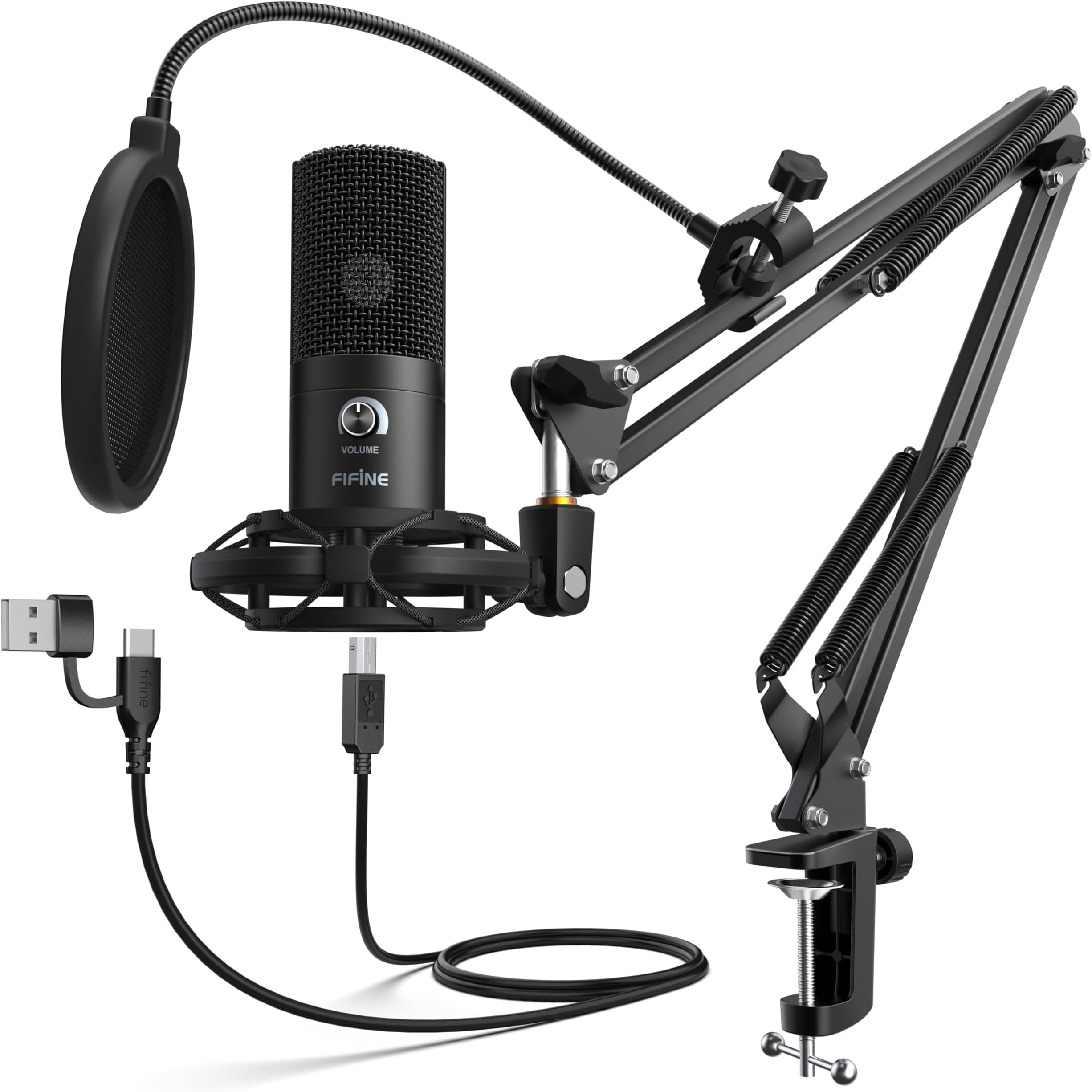 USB Microphone Kit Condenser Studio Microphone for Computer, PC Mic with Adjustable Scissor Boom Arm Stand Shock Mount Volume Control for Gaming,Streaming,Podcast,Recording Vocal,YouTube-T669