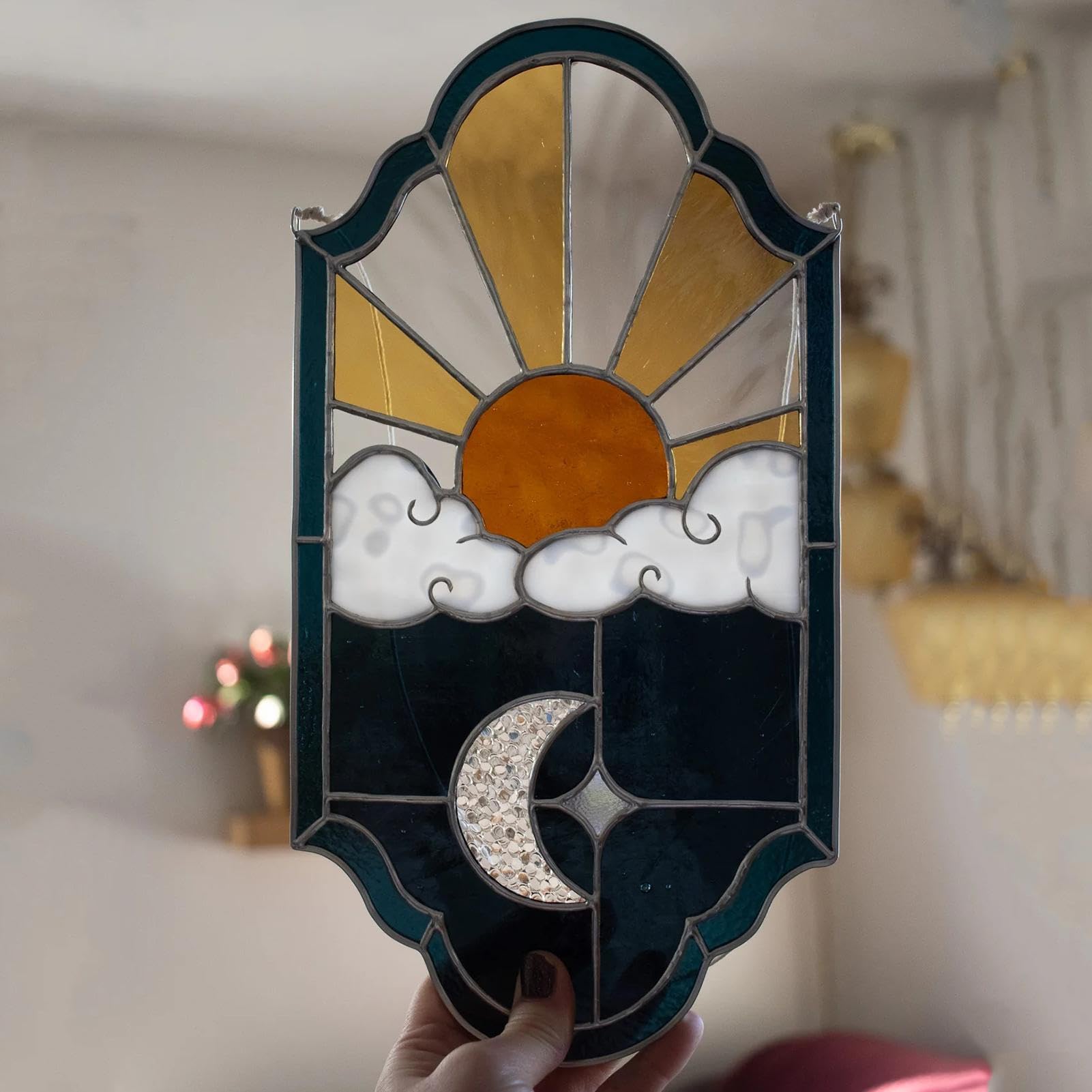 HAOSUM Buntglas Sonne-Mond Fensterbehang - Handgefertigte Dekoration Für Garten, Wohnzimmer & Terrasse