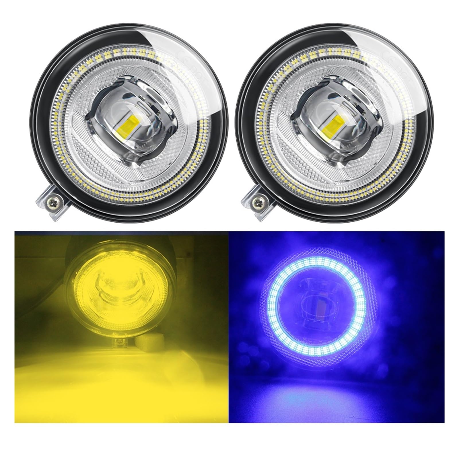 Lot 2 Feux Antibrouillard LED Avec Angel Eye DRL Blanc - Compatible Chrysler 300 2007-2009 H10/9005, Feux De Jour Avant Voiture, Amélioration Visibilité & Style Moderne