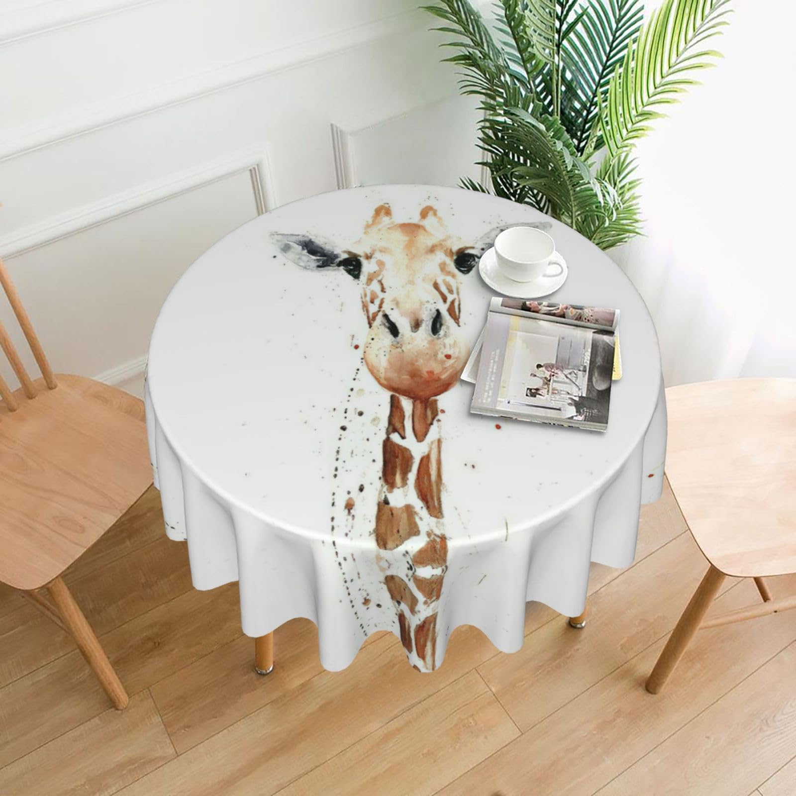 Zcmkjlg clever giraffe Print Quick Ship Round Tablecloth 60in Polyester Washable Cover for Dining Room
