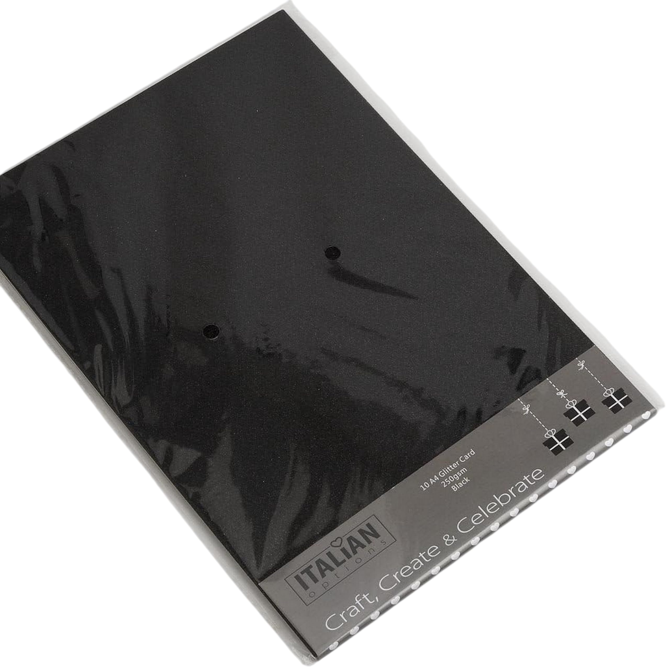 Italian Options Non-Shed Glitter Cardstock Paper, Sturdy Glitter Card for Electronic Die-Cutter Machines, Christmas Crafts and Card Making Supplies, 10 Coloured Sheets, A4, 250gsm, Black