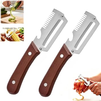 Roselli Wooden-Handled Stainless Steel Shredder and Peeler, 2026 New Multifunctional Vegetable Peeler, Roselli Shredding Knife, Vegetable Peeler for Potato, Carrot, Apple 2PCS Shredder