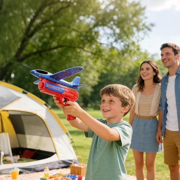 Aereo aliante - Giocattolo volante, lanciatore di aerei in schiuma, aeroplano catapulta con luce a LED, gioco di attività all'aperto con lancio manuale facile, modello in volo leggero, attrezzatura da - 2