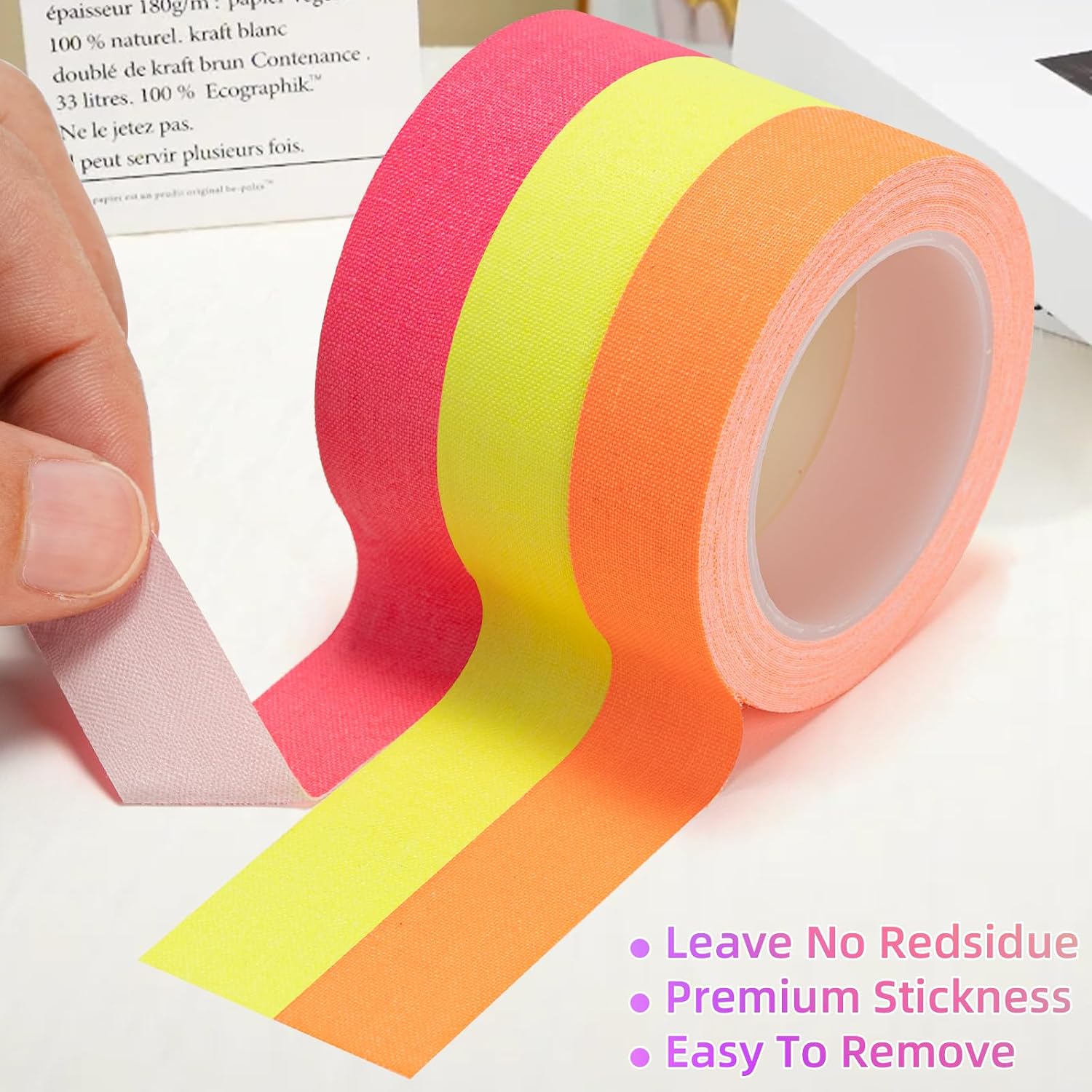 6 Colors Neon Gaffer Tape 0.6" x 16.5ft UV Reactive Removable No Residue
