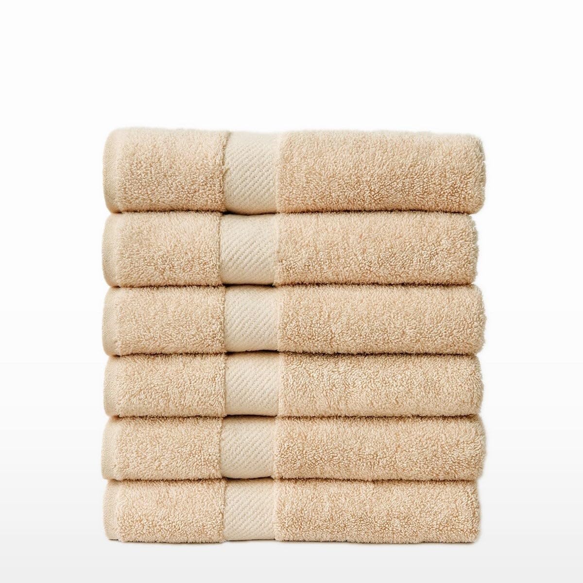 Juego de 6 Toallas de Ducha Grandes Beige 100% algodón Rizo 150x100 cm | Tejido suave de gran gramaje con alta absorción. Aptas para lavadora, de uso diario.