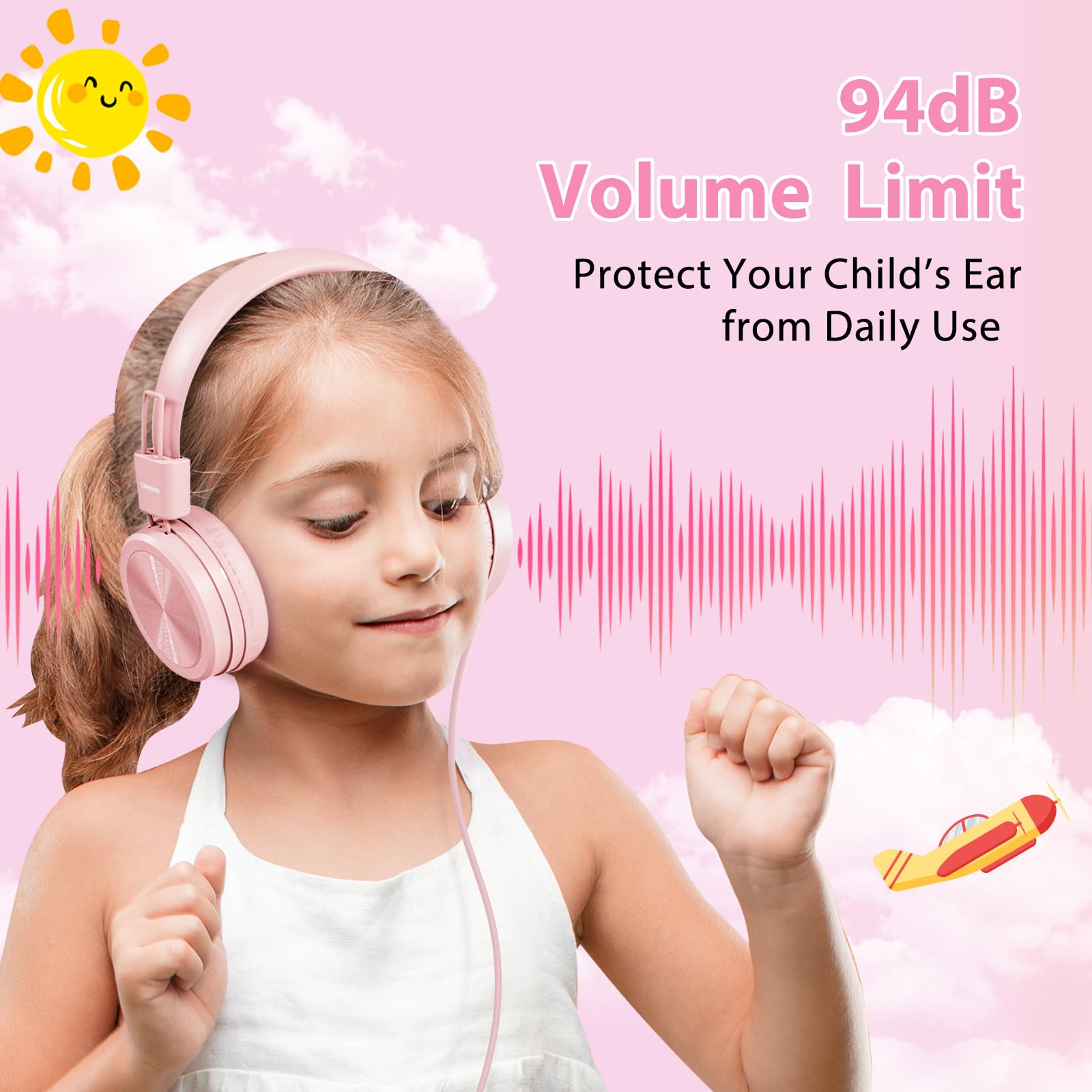 Cowyawn Auriculares USB-C Para Niños Con Control De Volumen Seguro De 94 DB - Sonido HD, Plegables, Cómodos Para Escuela, Viajes Y Juegos