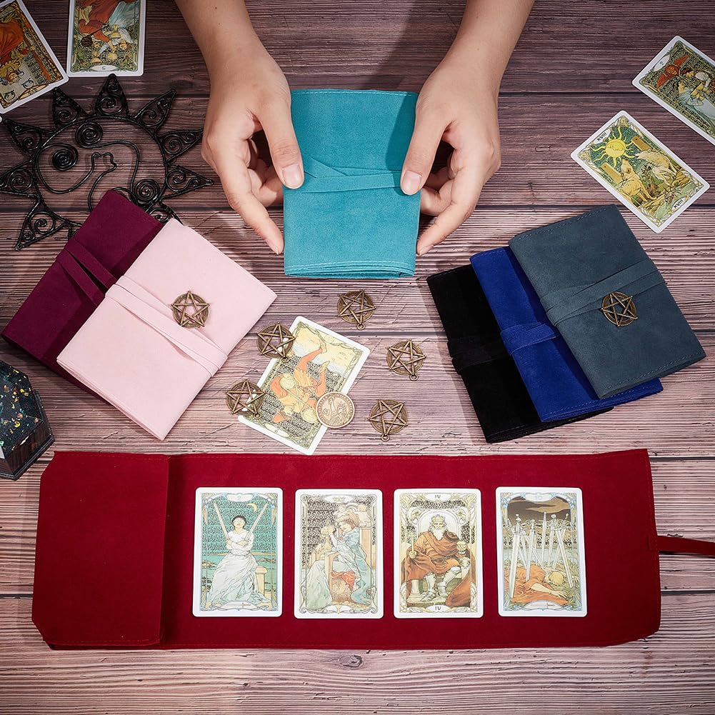CREATCABIN Juego 7 Bolsa Terciopelo Tarjetas Tarot Bolsa Almacenamiento Tarot Bolsa Tela Tarot Bolsas Envolver Tarjetas Colgantes Estrella Cartas Tarot Baraja Oráculo Naipes Negro Azul Rosa