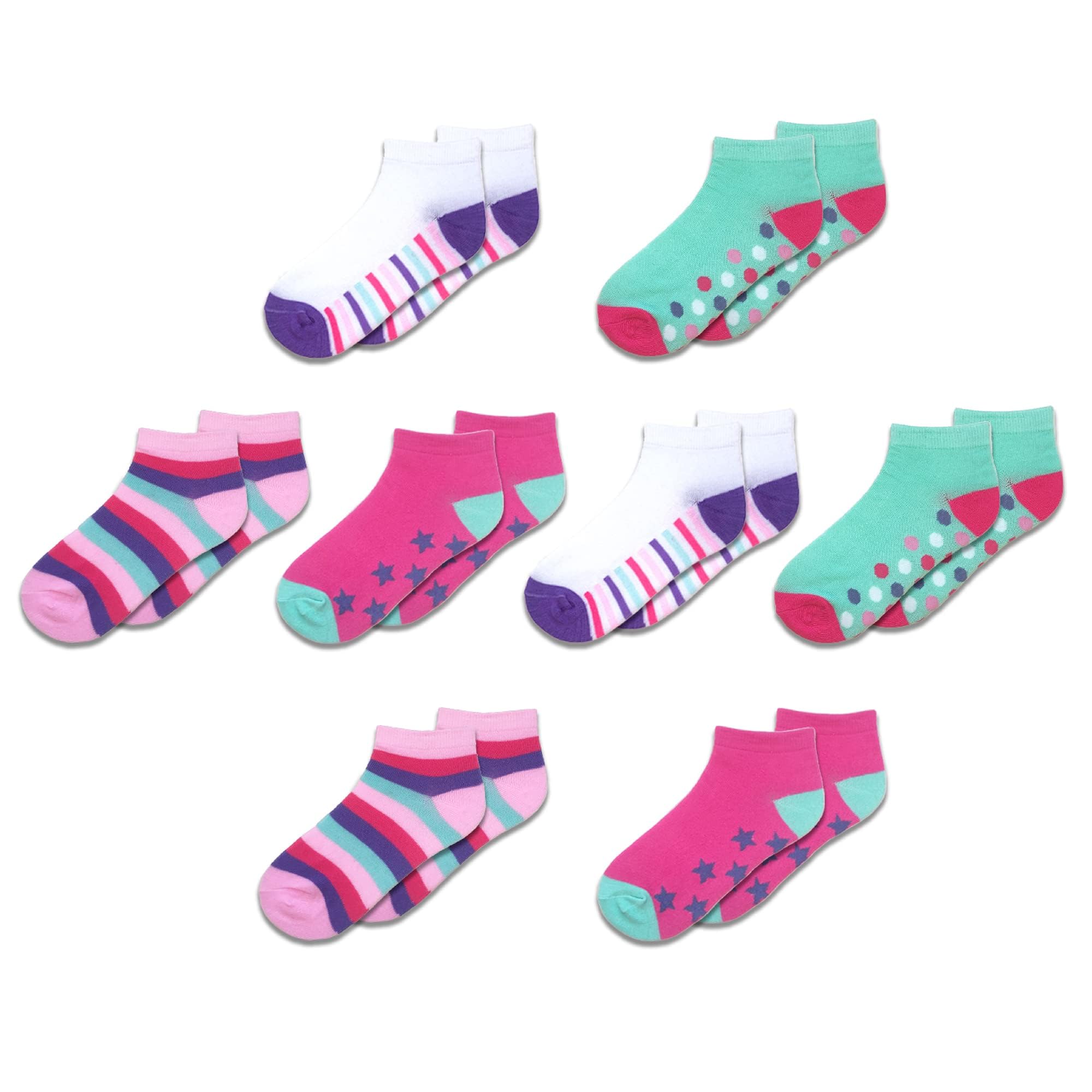 The Essentials Wardrobe Girls Spots/Stars Tew 8 Pack Design Trainer Liner Socks - Uk 4-5.5/Eu 37-38.5