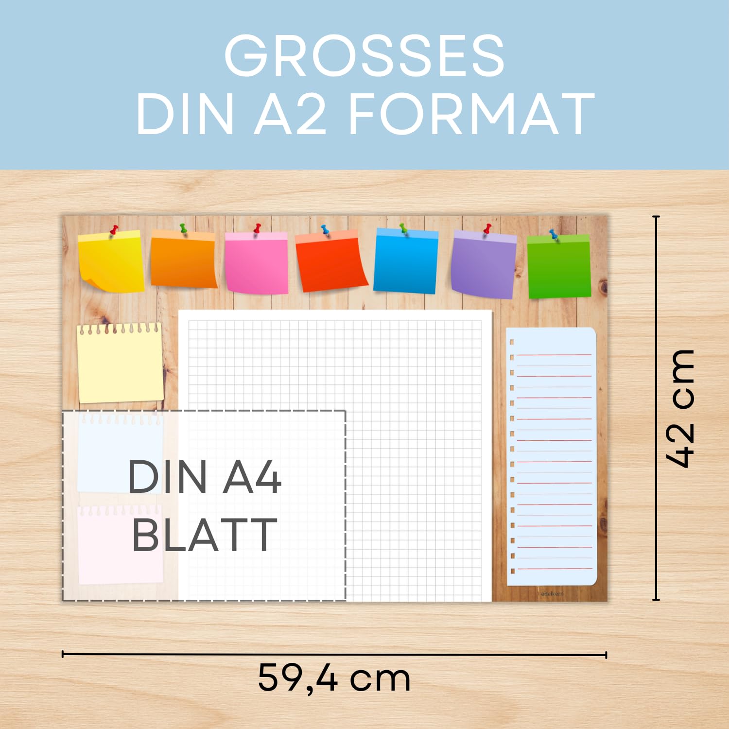 edelkern® Sottomano XXL "Gute Laune II" in carta, formato DIN A2, 24 fogli, 90 g/m², ideale come blocco note, agenda settimanale e agenda giornaliera, perfetto per la tua lista quotidiana