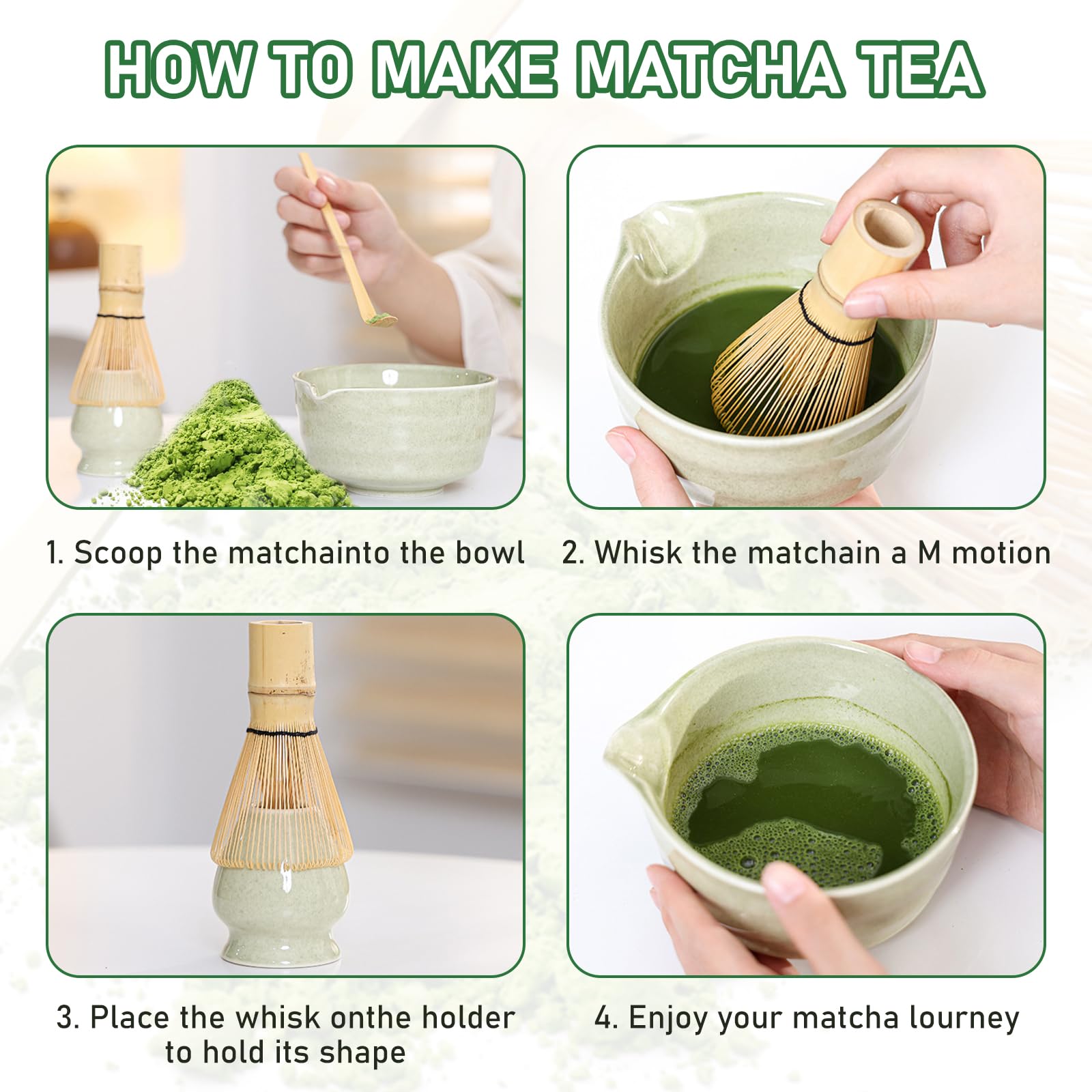 Matcha Kit Matcha Whisk Set Accessorio per cerimonia del Matcha Giapponese 9 pezzi Ciotola Matcha con Becco Frusta al Matcha Ouiller per tè Kit di fabbricazione del tè (verde magico kit)