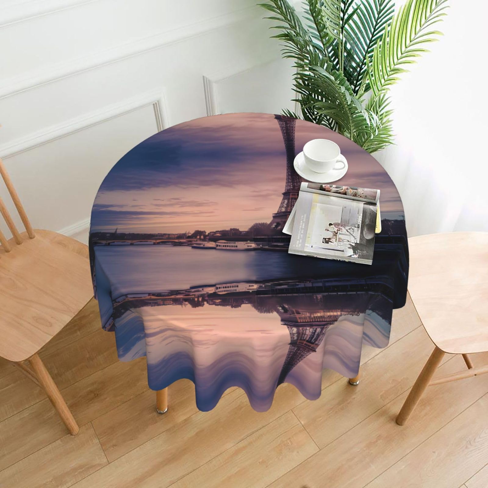 WHJSSF Eiffel Tower Prints Round Decorative Tablecloth 60in - Elevate Your Dining Experience with a Stylish & Protective Table Throw
