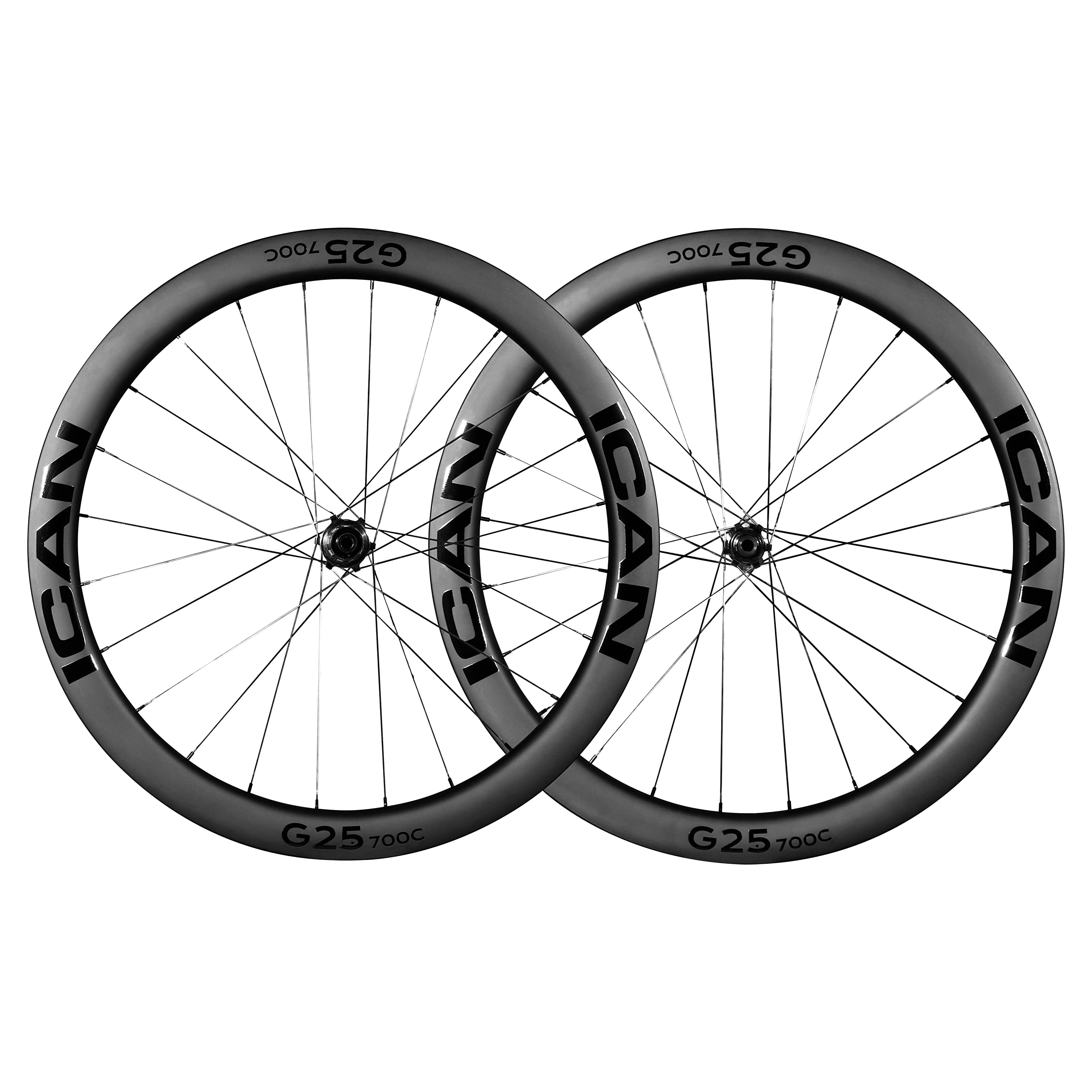 ICAN 700C G24/G25 700C Carbon Gravel Bike Wheelset Disc Brake 40mm Depth-24mm Inner Width/50mm Depth-25mm Inner Width