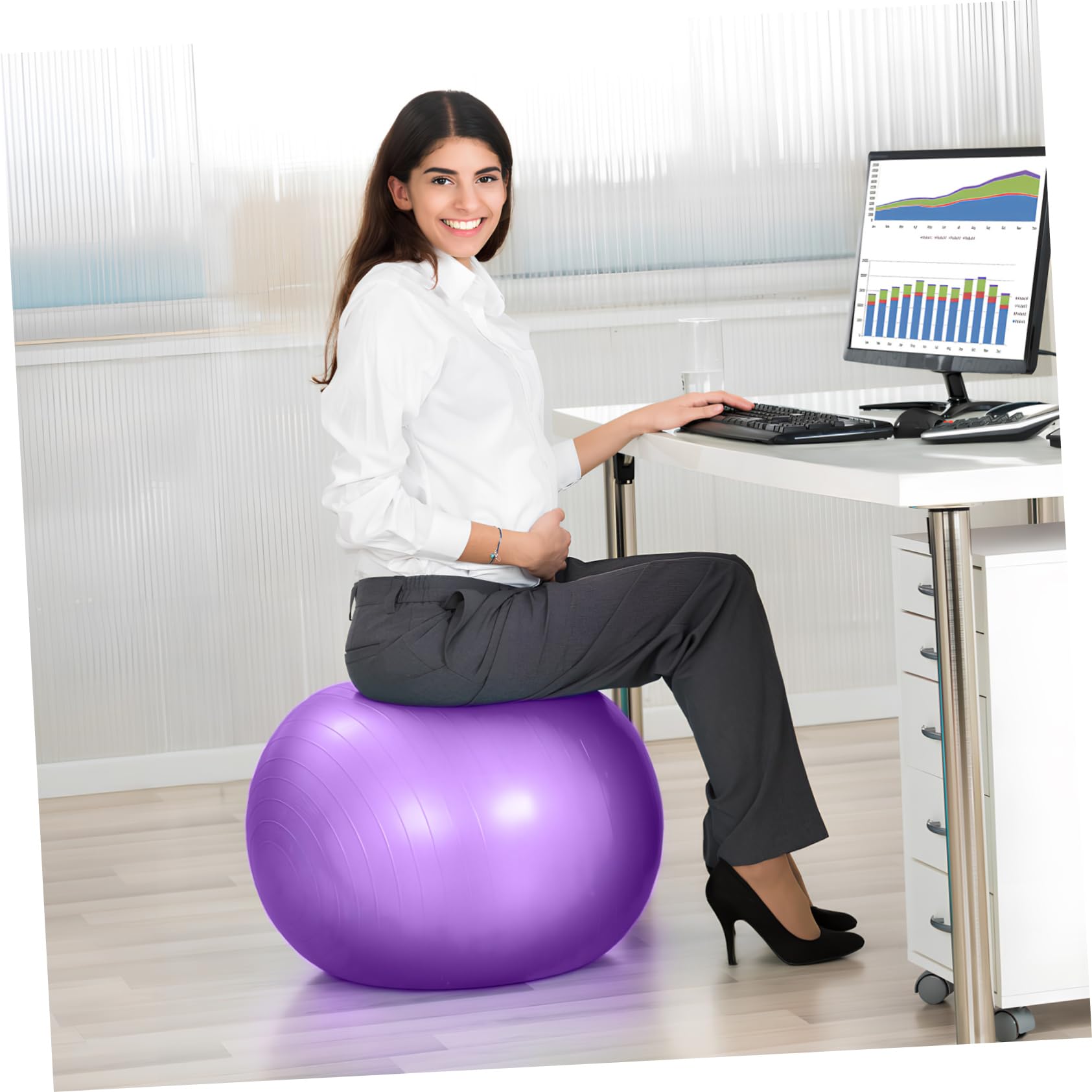 ibasenice Lila Yoga Ball Gymnastikball aus PVC mit Pumpe für Übungen