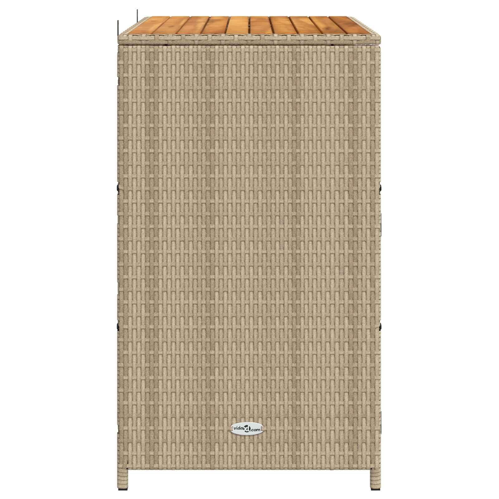 Armadio in rattan beige, 70 x 50 x 87 cm, con porta, in legno massello di acacia e telaio in acciaio verniciato a polvere, scaffali e ante in polyrattan, spazioso spazio per attrezzi da