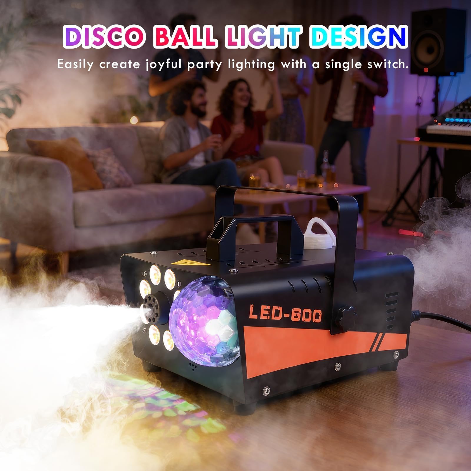 Machine à Fumée 600W avec Effets LED 13 Couleurs & Lumière Disco – 3000CFM Machine à Brouillard avec Télécommande Filaire/Sans Fil, Idéale pour Halloween, Mariage, Fête, DJ & Intérieur/Extérieur