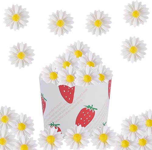 Miniatura 2 de LiQunSweet 20 dijes de margaritas blancas con parte trasera plana de 0.906 in, mini cuentas sin perforar, margaritas artificiales decoradas para