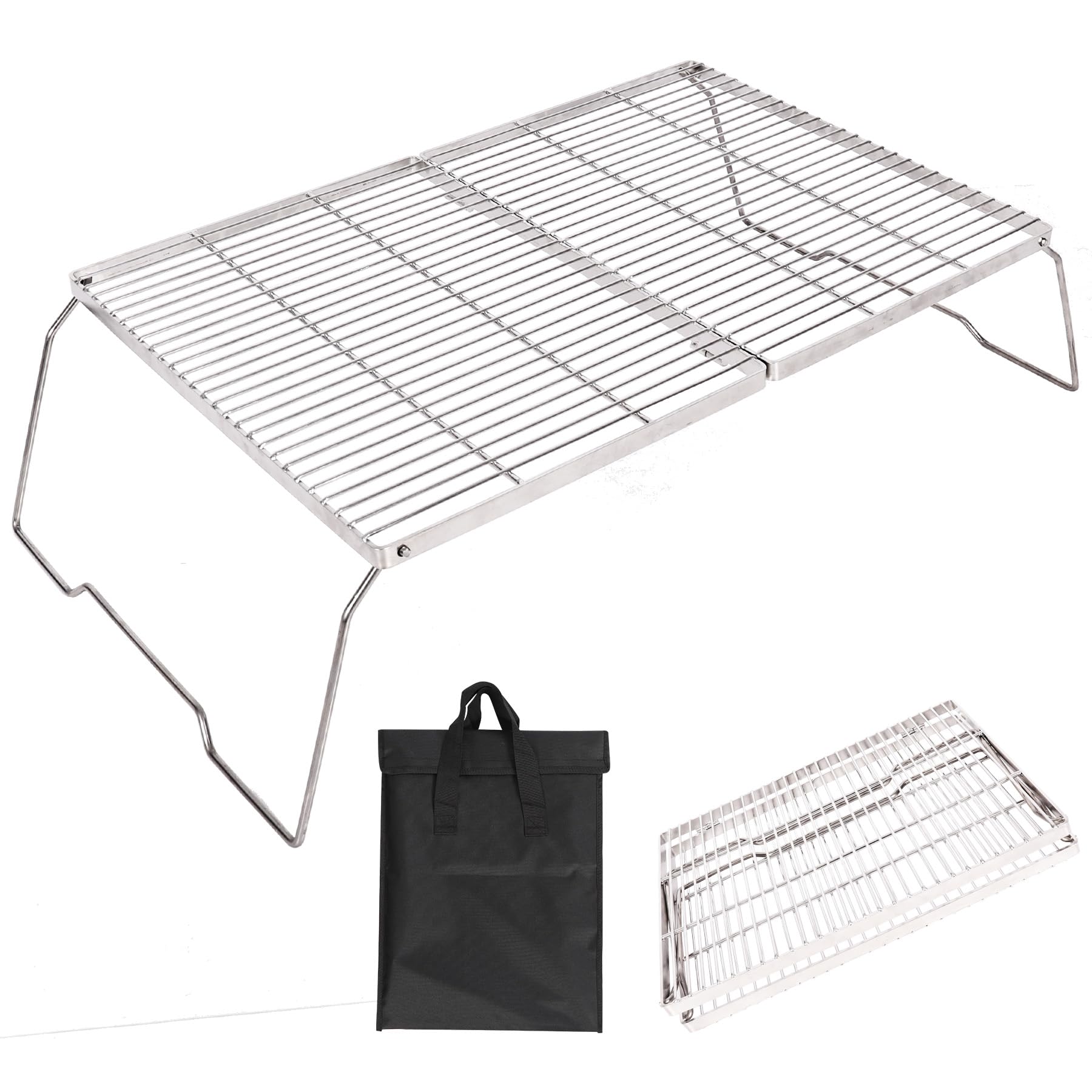REDCAMP Extra Large Folding Campfire Grill 304 Stainless Steel Grate, Portable Camp Cooking Grill Rack with Carrying Bag for Outdoor Camping BBQ