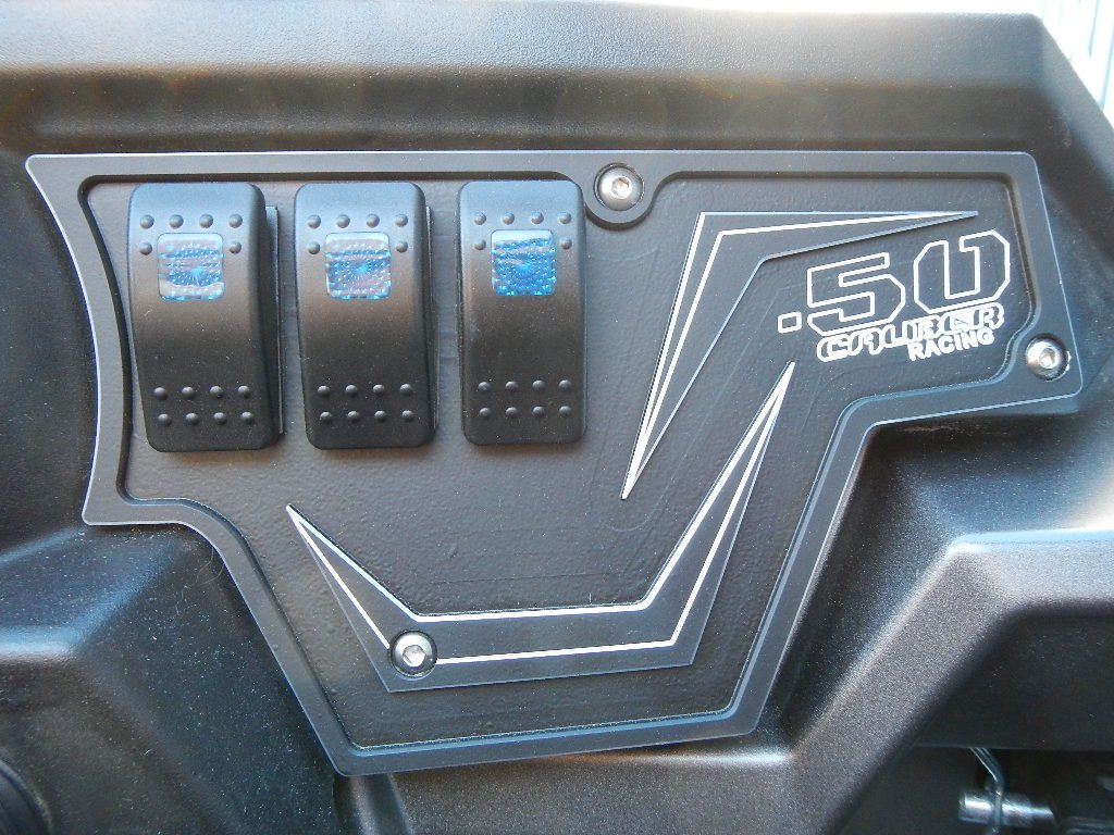 50 Caliber Racing Custom 2 Piece 6 Hole Billet Dash Panel Combo Including On/Off 4 Rocker Switches - Black Powdercoat - Compatible with Polaris RZR XP1000 S 1000 900 with Speedometer Dash [5357A2]