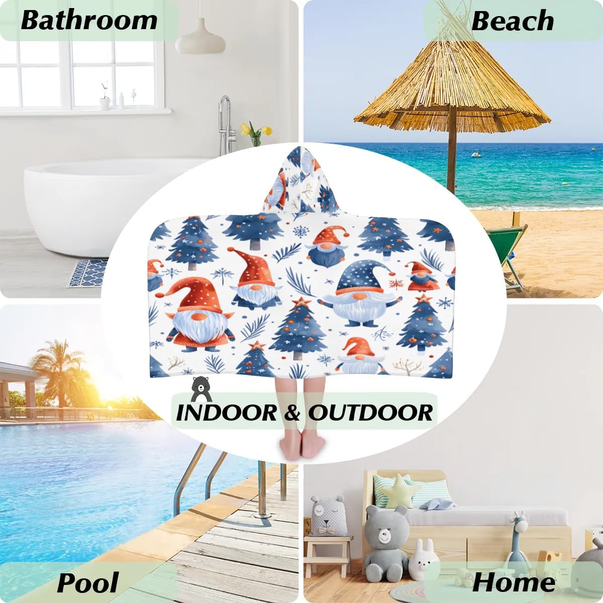 Pardick Kid Bath Towels Dwarf Tree Gnome Kids Towel with Hood for Girls Boys Beach Towel Pool Cover Up Soft Absorbent Toddler Hooded Bath Towel for Shower, Beach, Pool