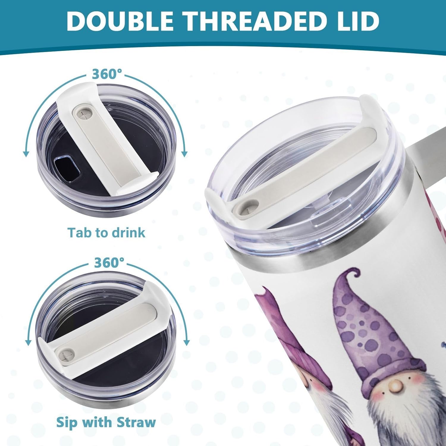 Cute Floral Gnomes 40 oz Stainless Steel Vacuum Insulated Tumbler with Handle and Straw Lid Reusable Leakproof Water Bottle Double Wall Travel Mug Coffee Cup, Cupholder Friendly