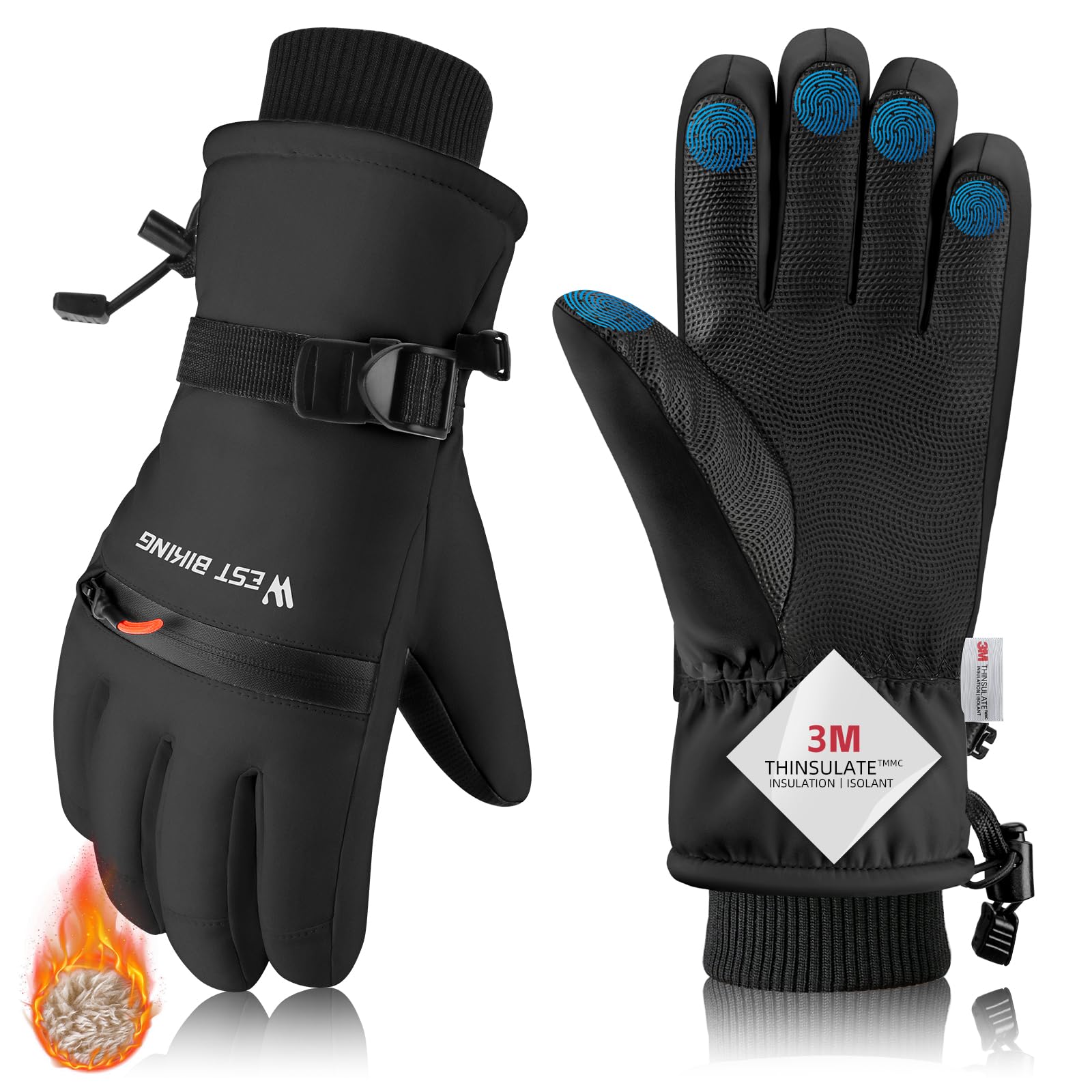 ROCKBROS MTB guanti da sci Anti-scivolo impermeabile Touch Screen sci Snowboard