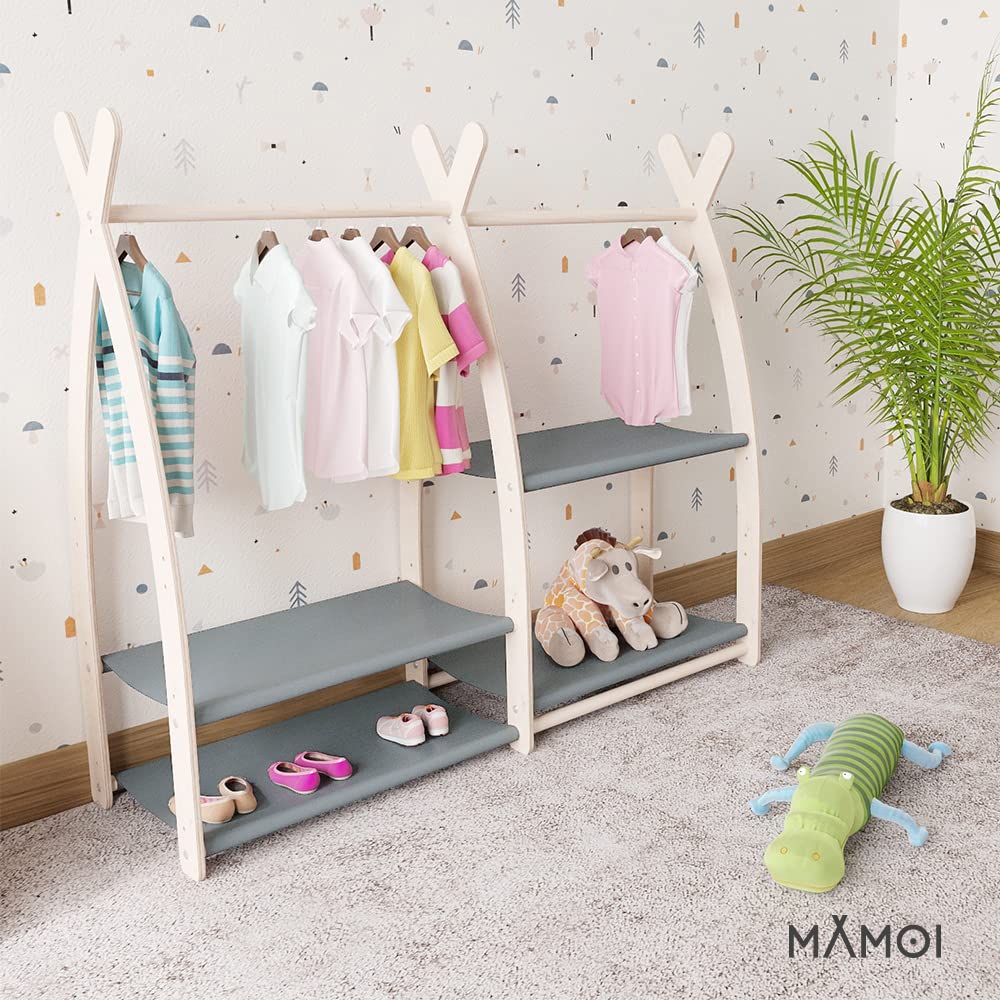 MAMOI® Perchero infantil de pie 95x106x32cm / 53x95x32cm | Colgador ropa niños Colgadores infantiles | Perchero para habitación bebés | Burro madera Perchero Infantil | 100% ECO | Hecho en la UE