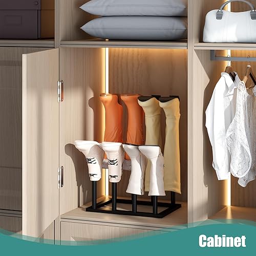 Miniatura 7 de Estante negro para botas, organizador de botas para botas altas, soporte de madera de bambú para entrada, zapateros independientes para armario de