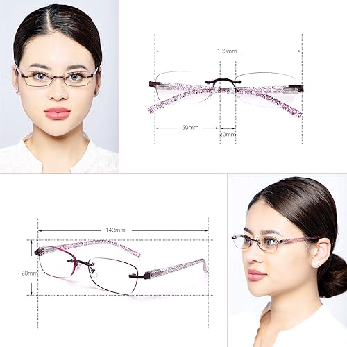 Miniatura 2 de 3 por paquete, lentes de lectura sin montura, para mujer, lentes de lectura de bisagra de resorte ligero, lentes artísticos, clásicos y elegantes
