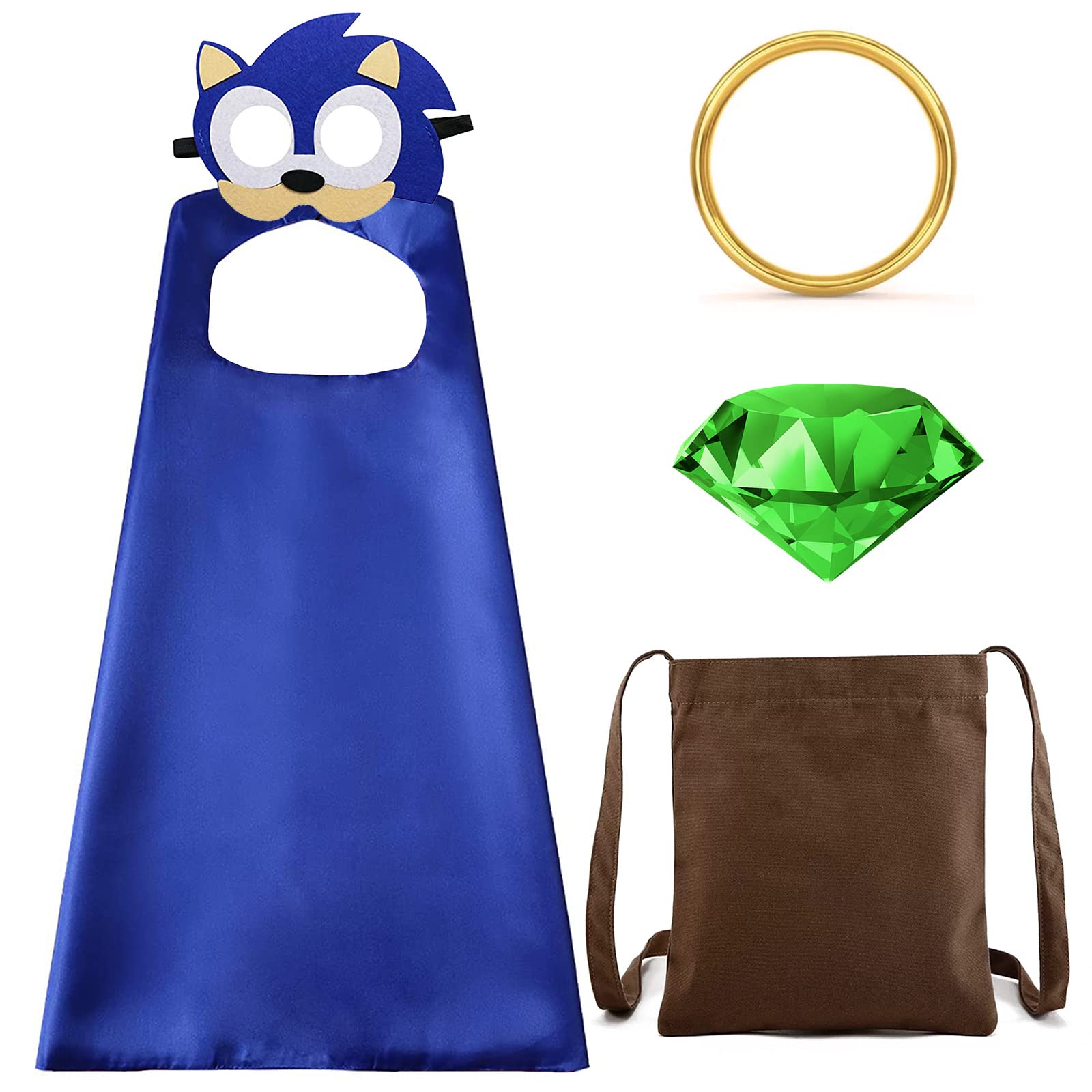 Roban Hedgehog Capes and Masks with Chaos Emeralds Power Ring Pretend Play Costumes Birthday Party Favors for Kids