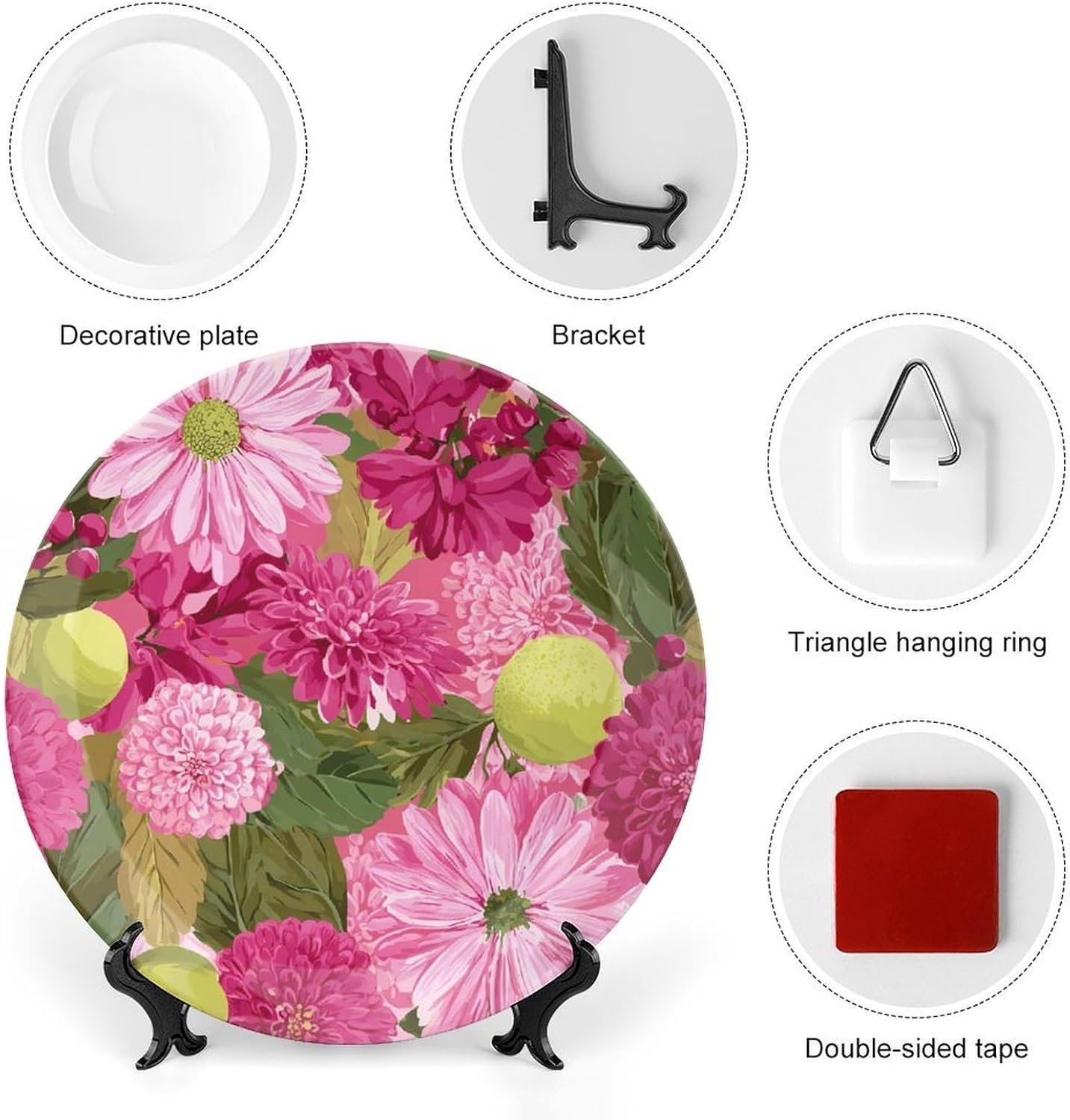 Leaves Daisy Flower Fruit Lemon Decorative Plates for Display Ceramic Plate Tray with Stand Hanger Home Decor