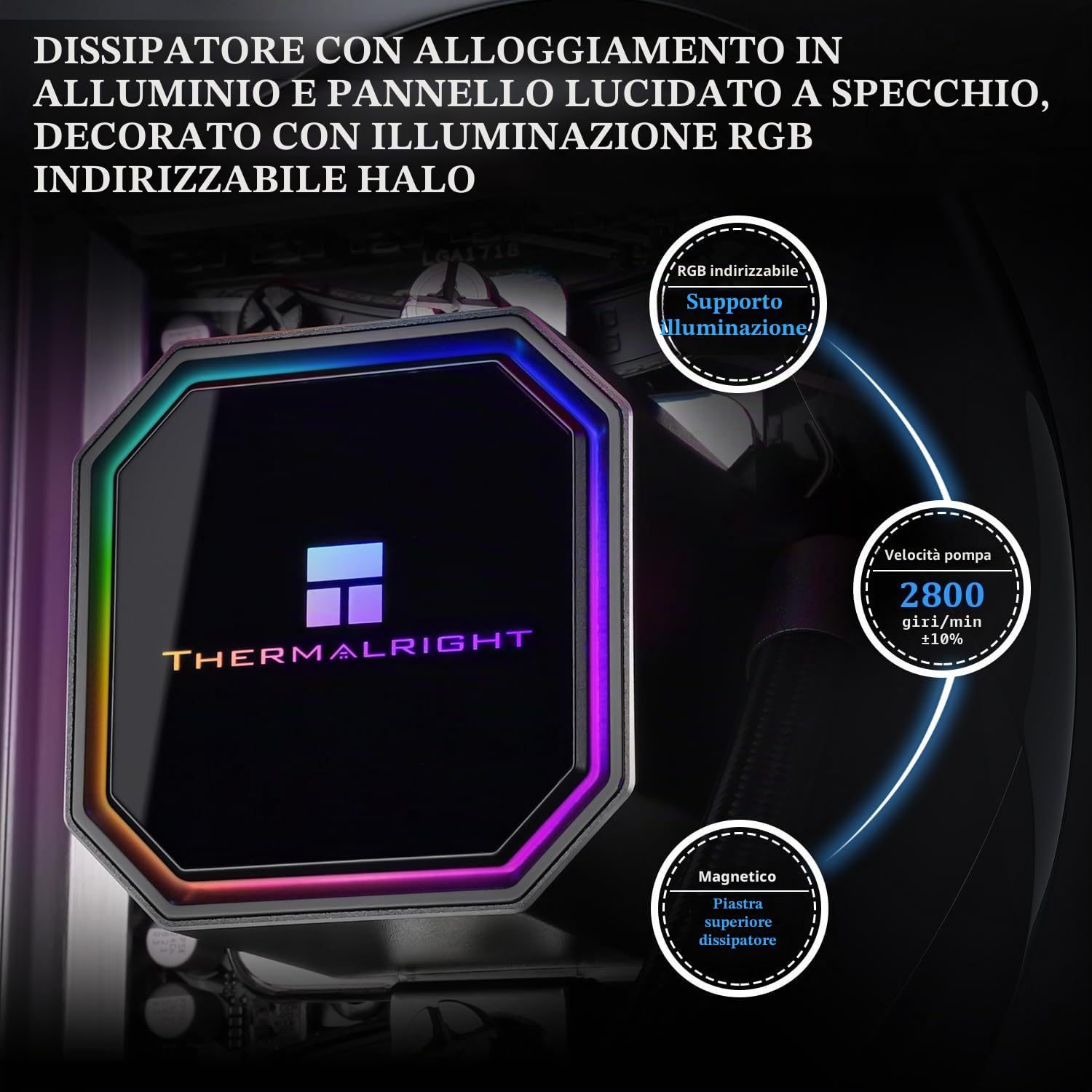 Thermalright Frozen Prism 240 Black ARGB Dissipatore ad acqua liquida per CPU con ventola PWM, dissipatore di calore a raffreddamento ad acqua integrato per AM4/AM5, Intel LGA1700/115x/1200/1851