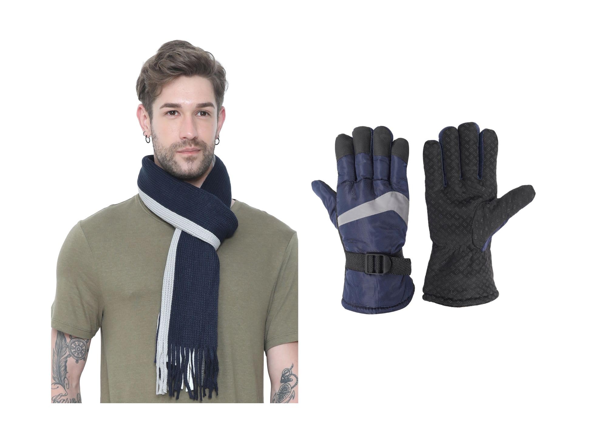 fabseasons Men & Women Casual Self Design Solid Acrylic Woolen Muffler/Scarf/Stole and warm Winter Gloves with Faux Fur thermal lining inside for cold weather.-picture-22