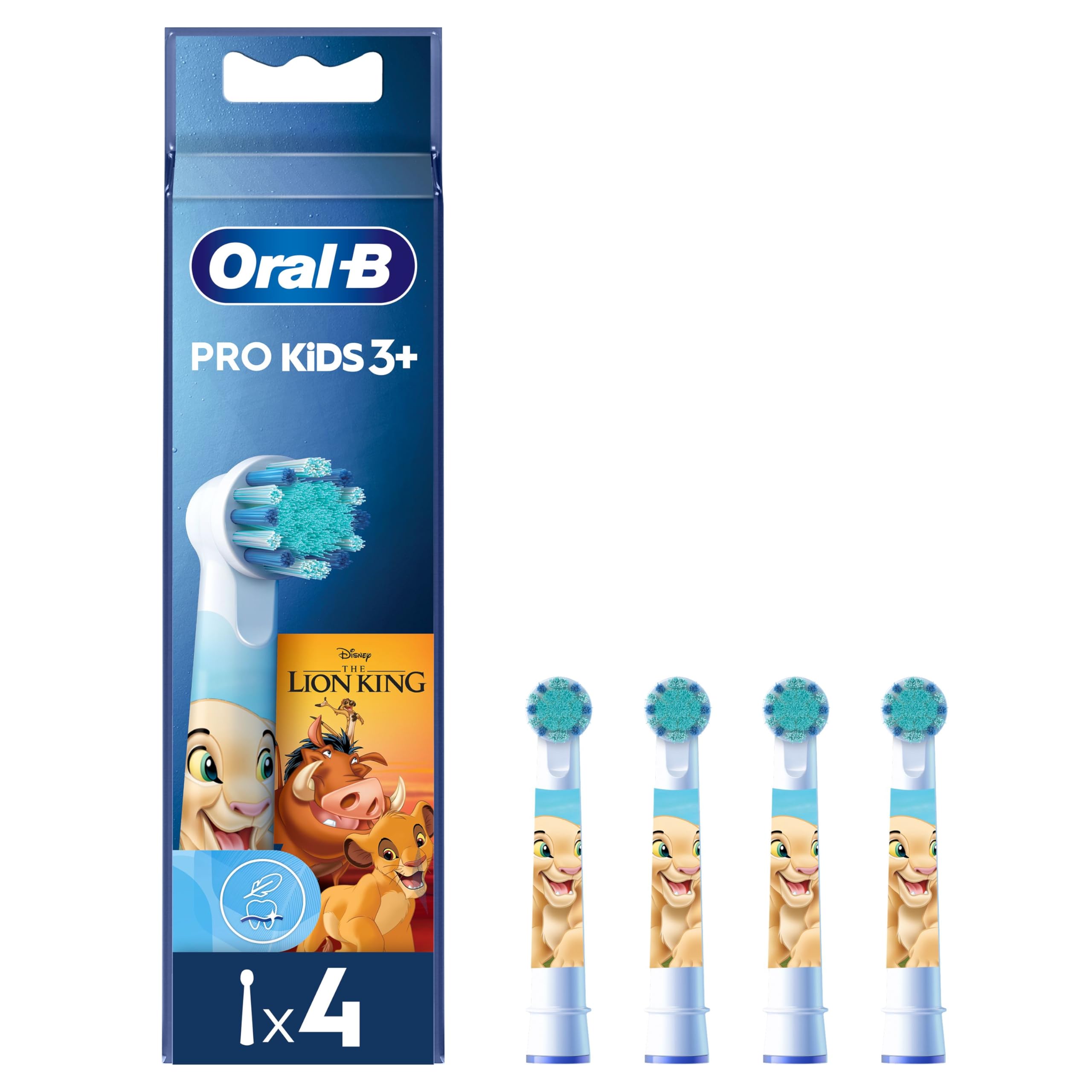 Oral-​B Pro Kids Brossettes De Rechange Pour Enfants A Partir De 3 Ans, Pack De 4 Embouts Ronds, Têtes De Rechange ORIGINALES Conviennent Aux Brosses Electriques Oral B, Motif Roi Lion